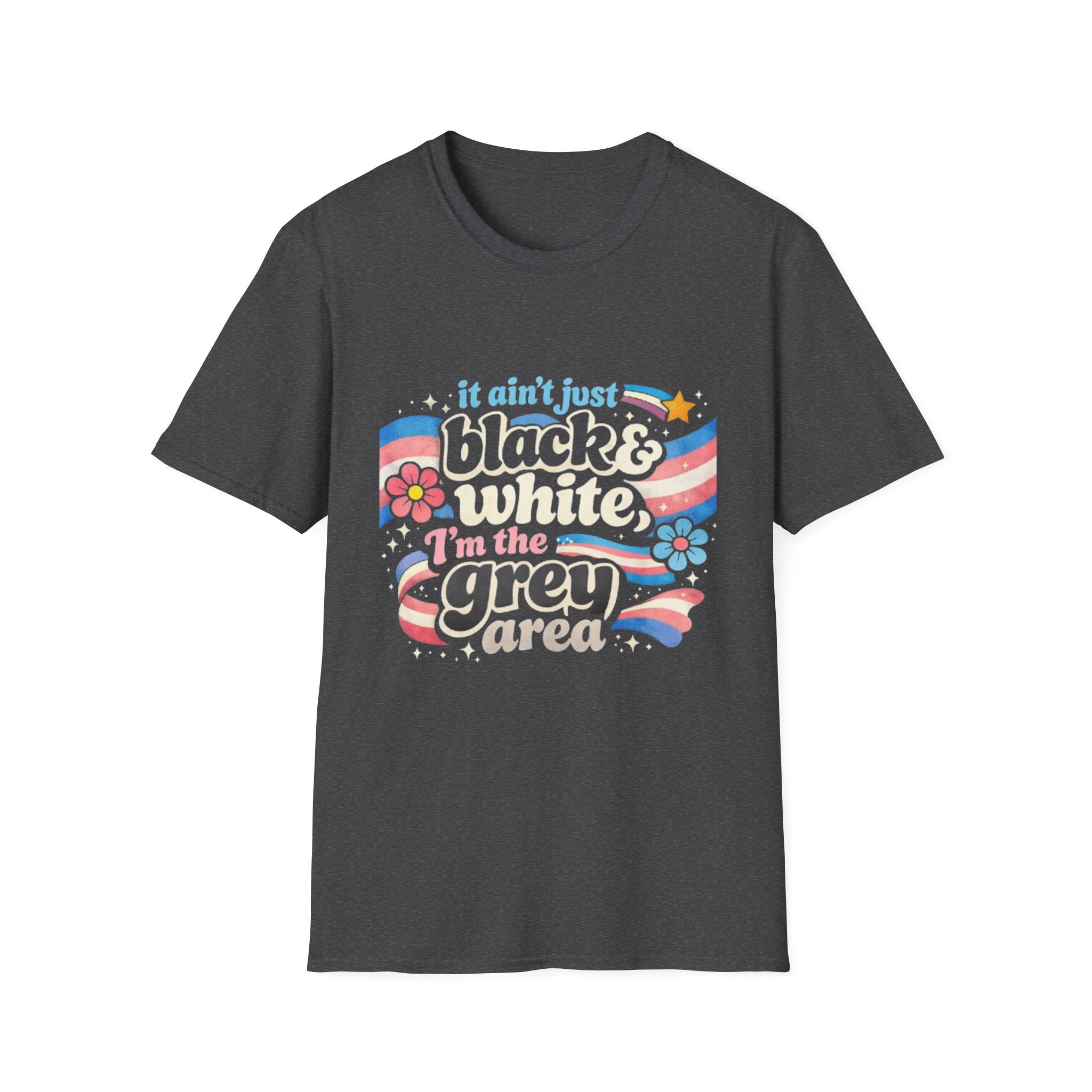 Grey Area Pride T-Shirt — "It Ain't Just Black & White, I'm the Grey Area" Bisexual/Fluid Flag Tee
