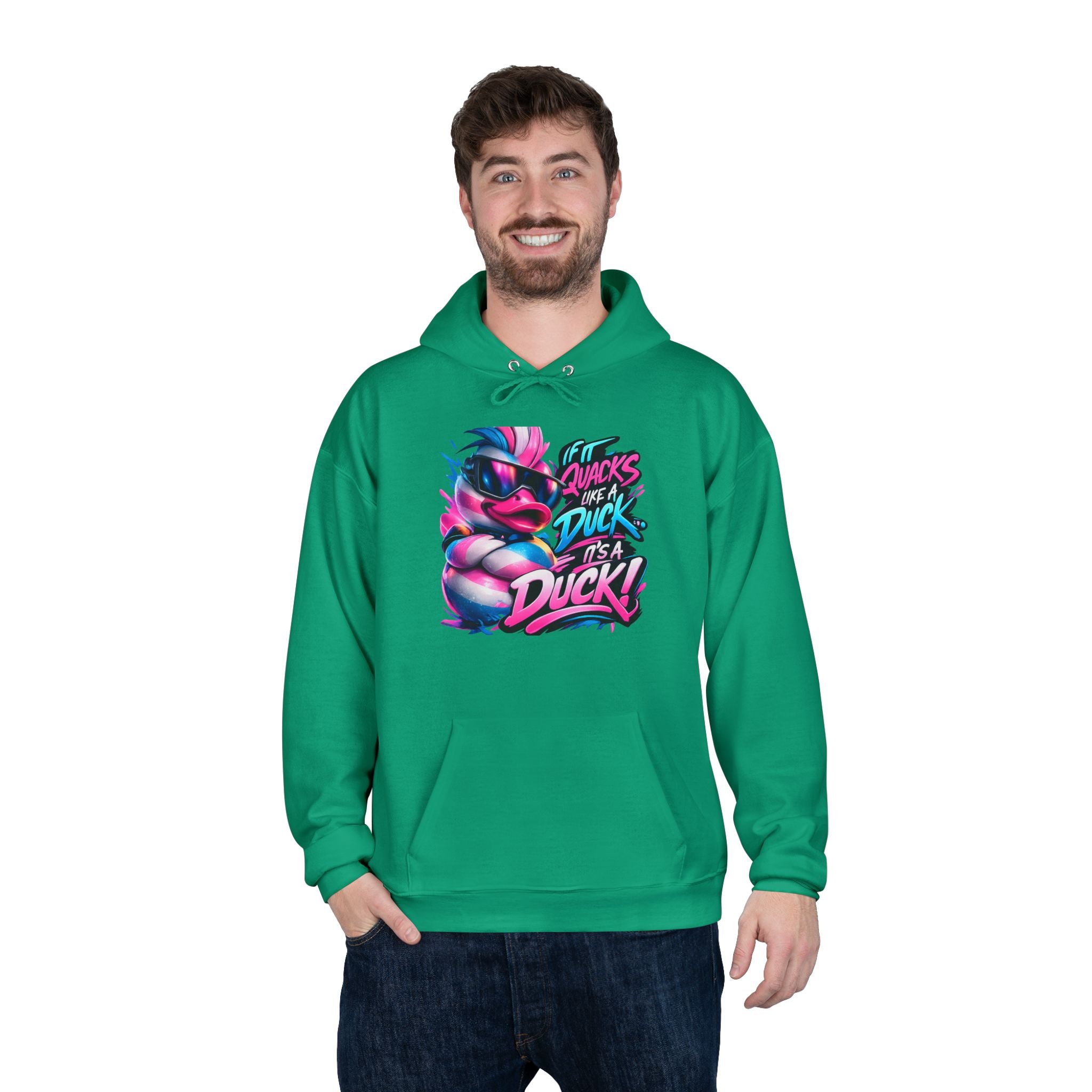 Graphic Hoodie — Retro Neon 'Duck' Skate Style Pullover