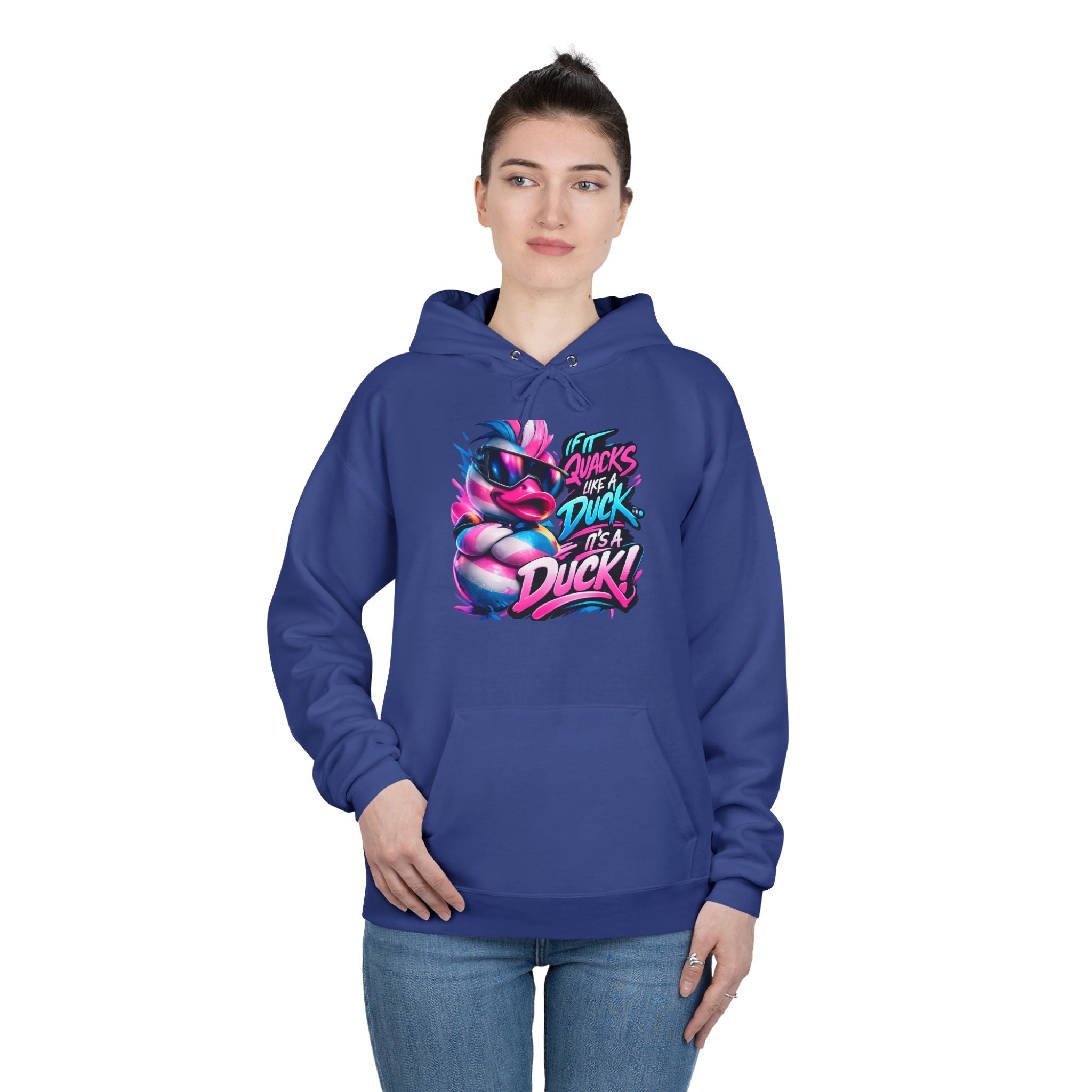 Graphic Hoodie — Retro Neon 'Duck' Skate Style Pullover