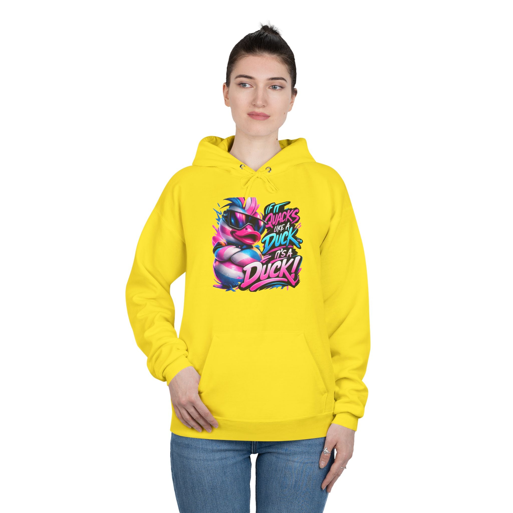 Graphic Hoodie — Retro Neon 'Duck' Skate Style Pullover