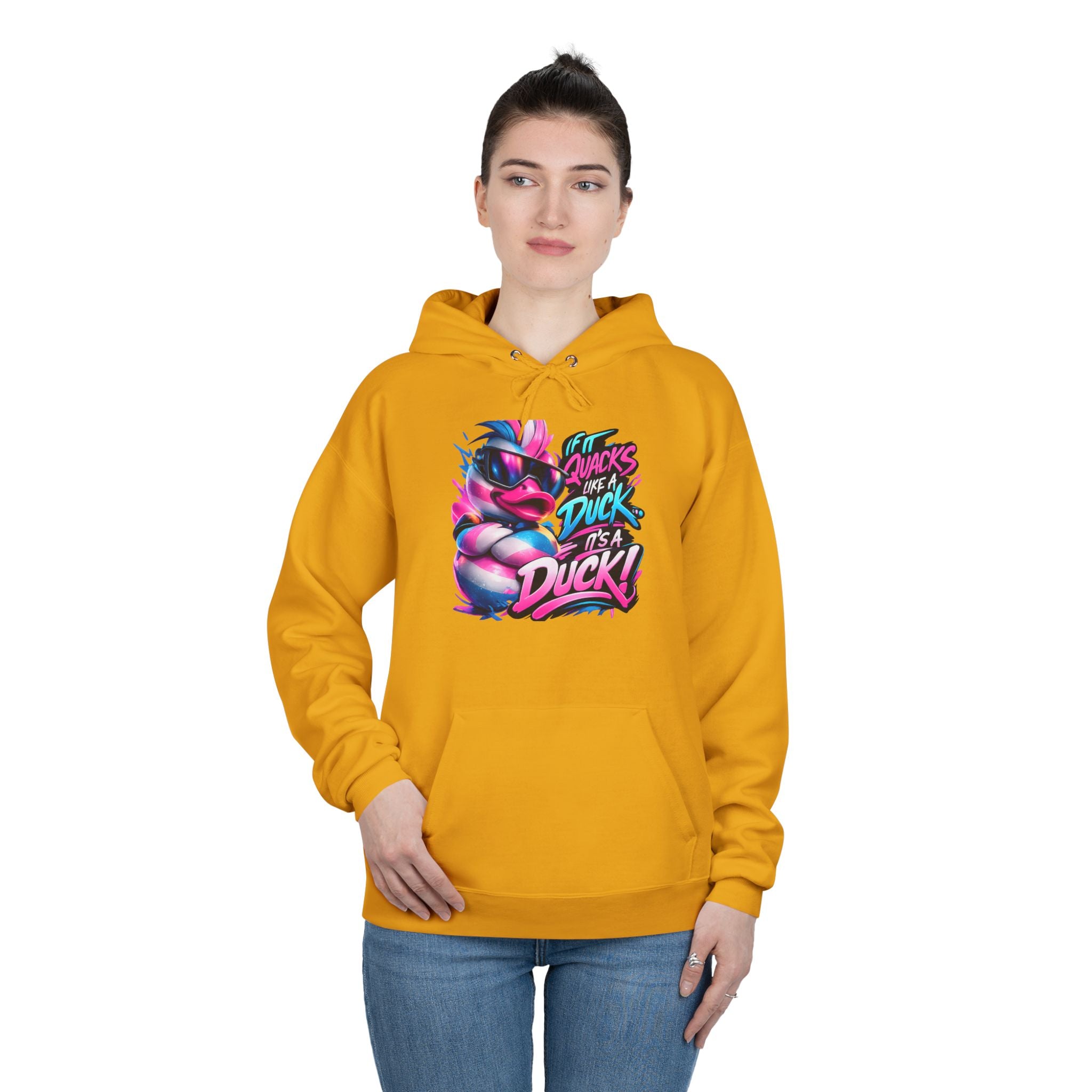 Graphic Hoodie — Retro Neon 'Duck' Skate Style Pullover