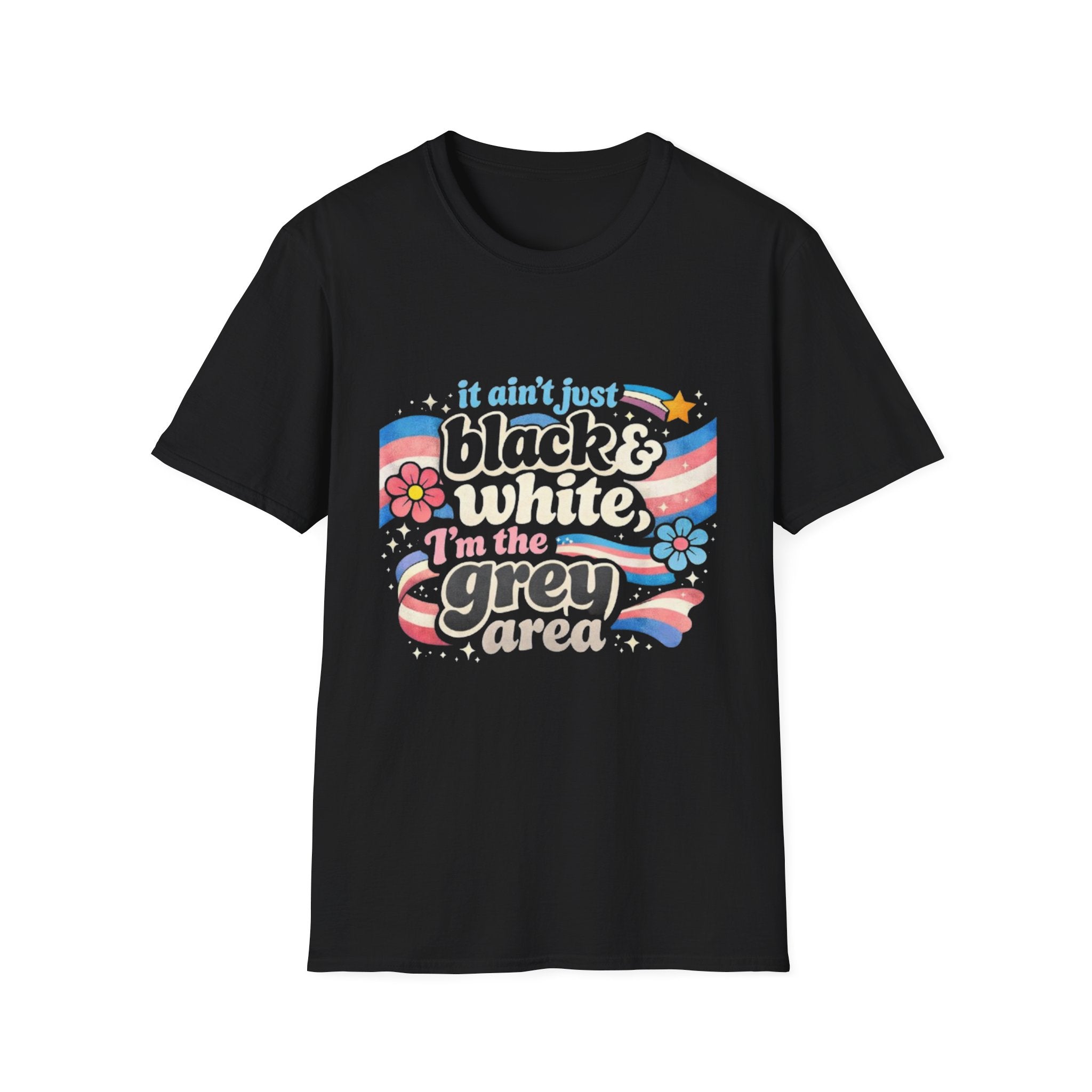 Grey Area Pride T-Shirt — "It Ain't Just Black & White, I'm the Grey Area" Bisexual/Fluid Flag Tee