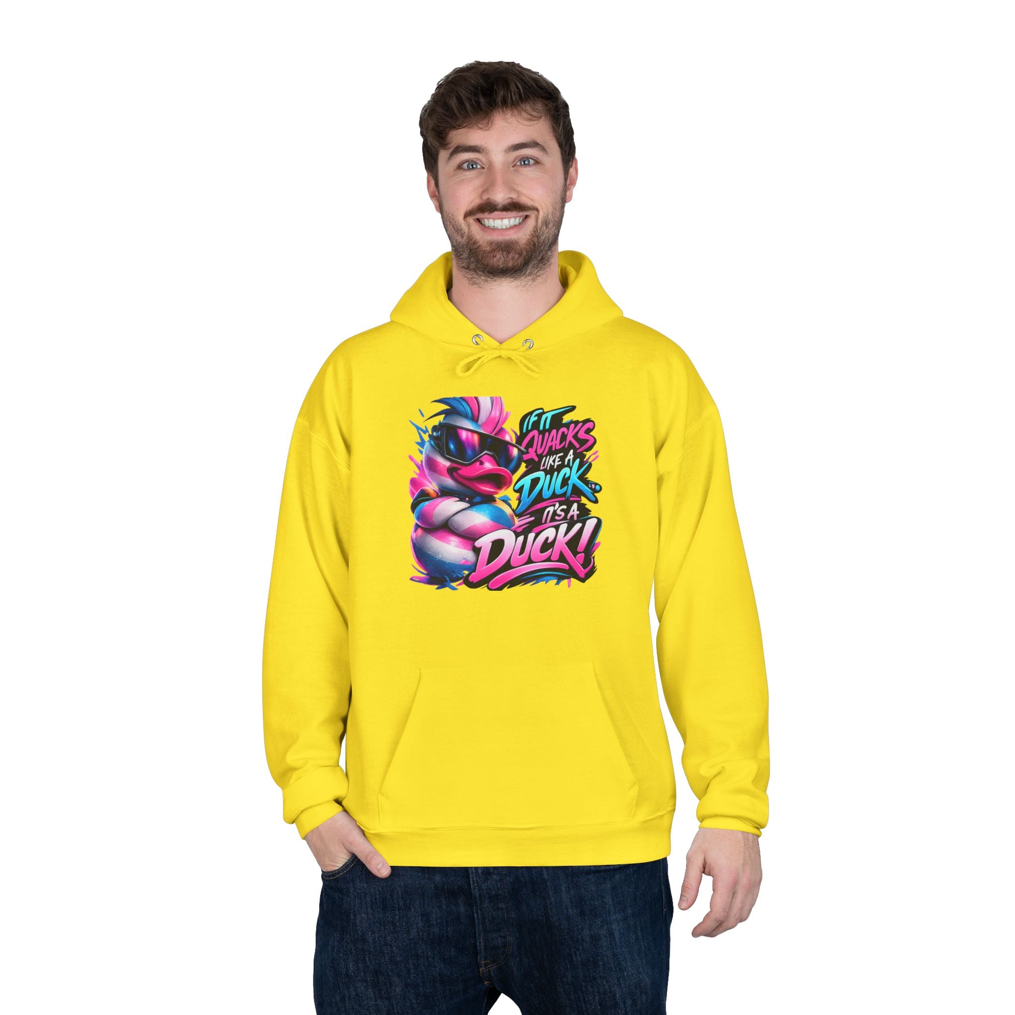 Graphic Hoodie — Retro Neon 'Duck' Skate Style Pullover