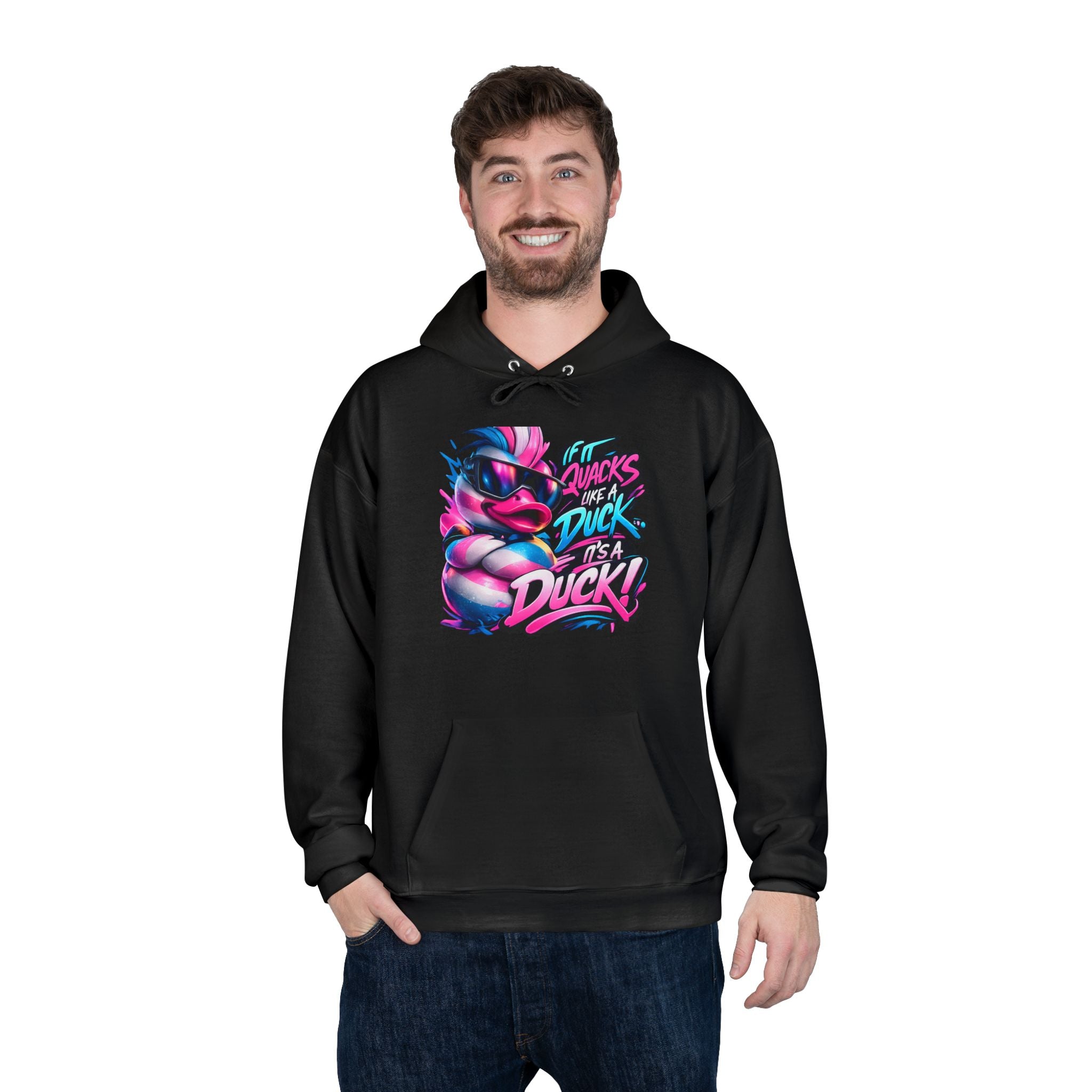 Graphic Hoodie — Retro Neon 'Duck' Skate Style Pullover