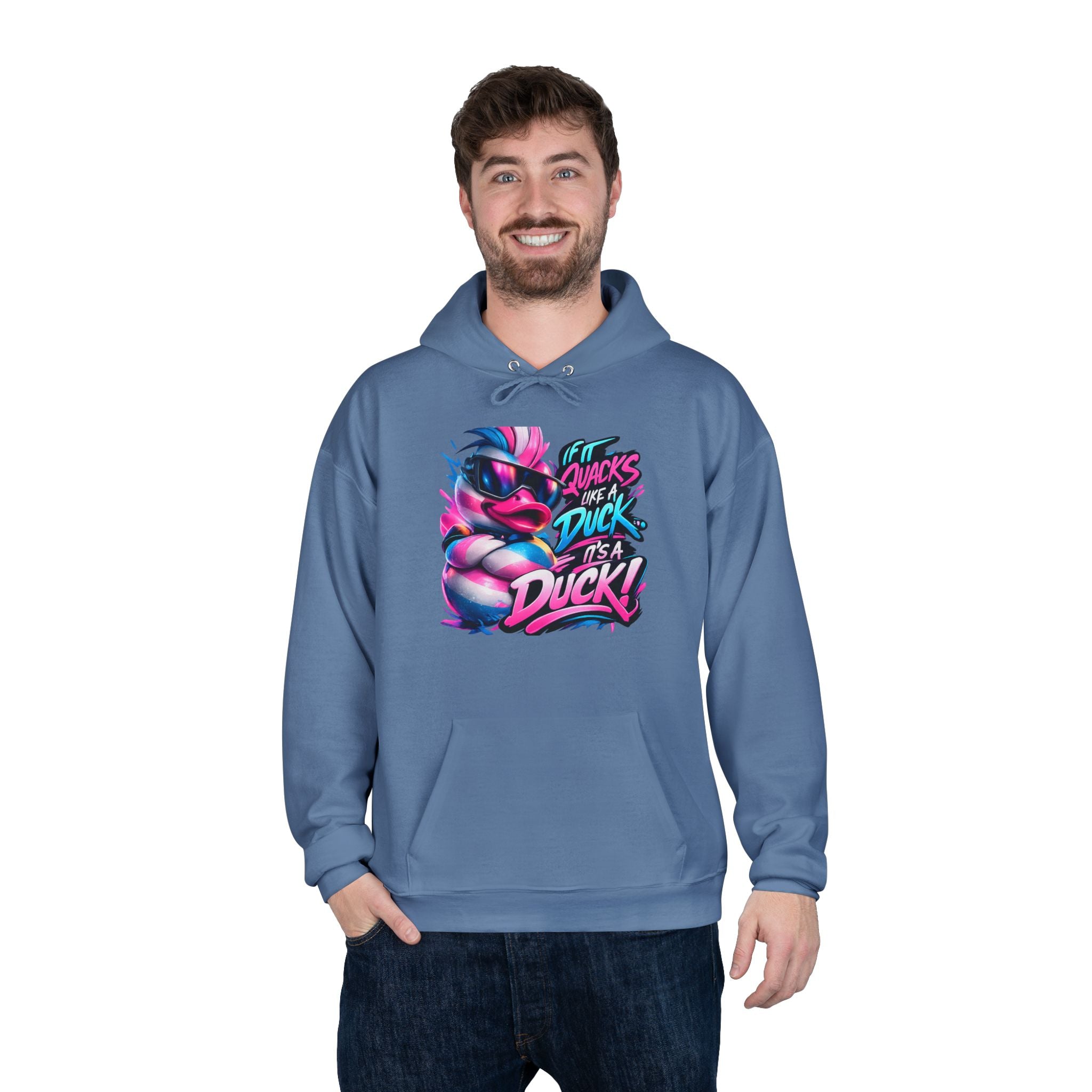 Graphic Hoodie — Retro Neon 'Duck' Skate Style Pullover