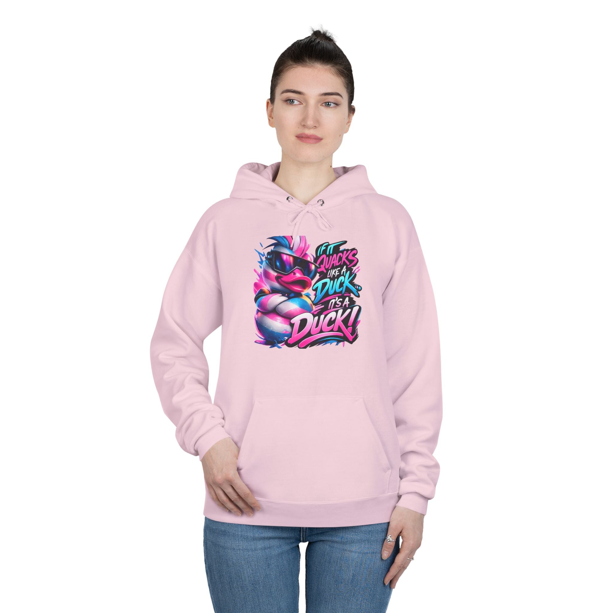 Graphic Hoodie — Retro Neon 'Duck' Skate Style Pullover