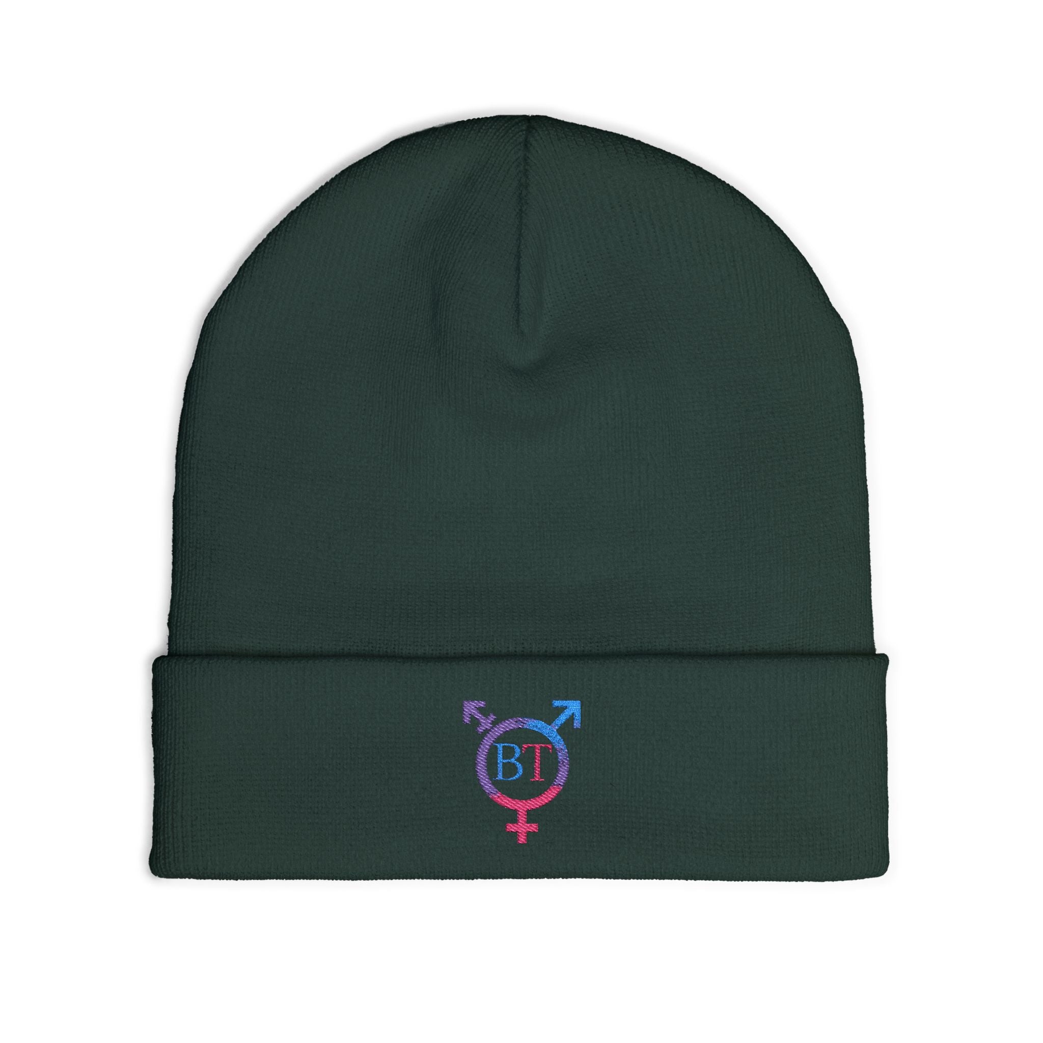 Embroidered Bi Pride Knit Beanie — Transgender Symbol Monogram