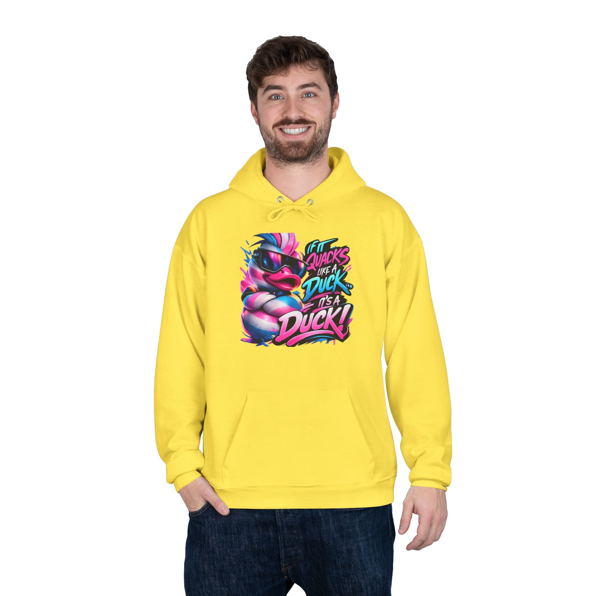 Graphic Hoodie — Retro Neon 'Duck' Skate Style Pullover