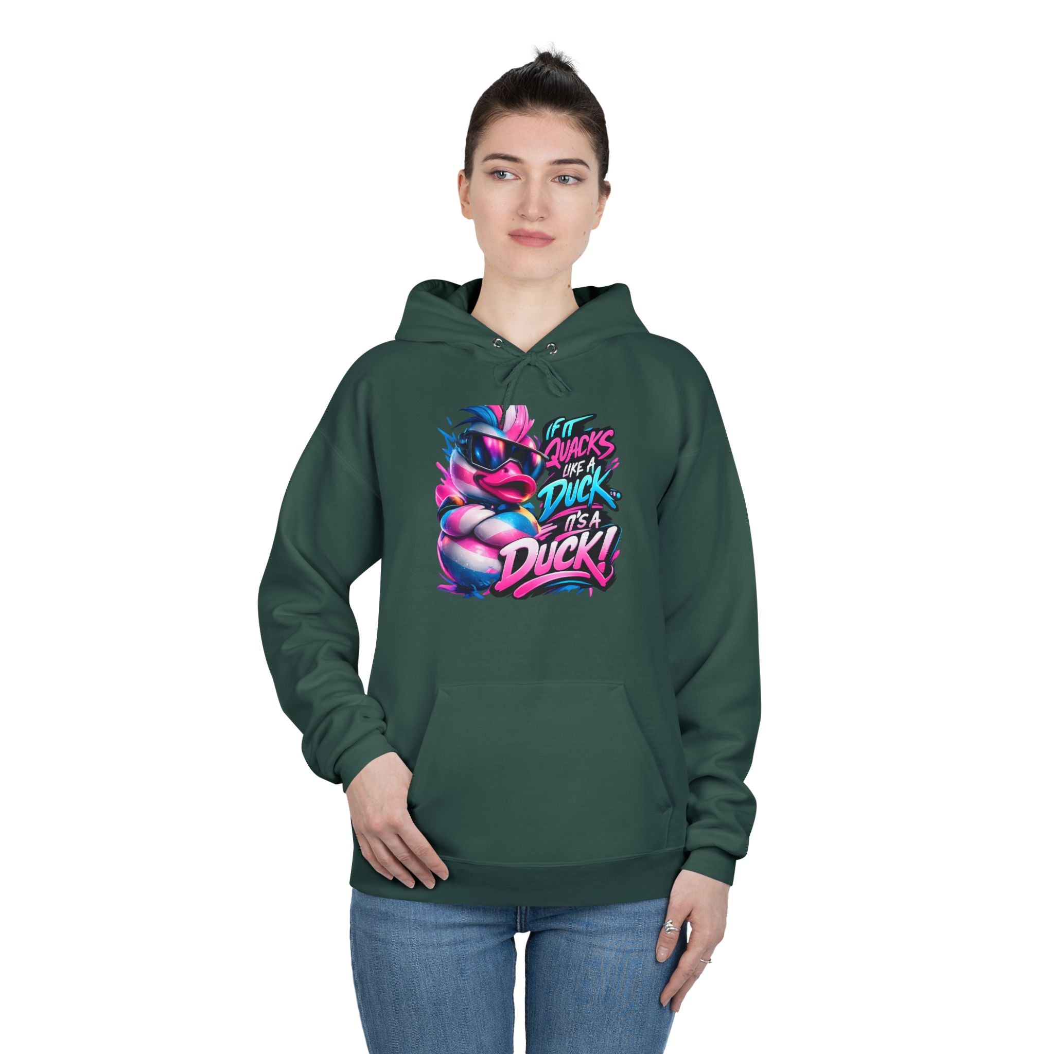 Graphic Hoodie — Retro Neon 'Duck' Skate Style Pullover