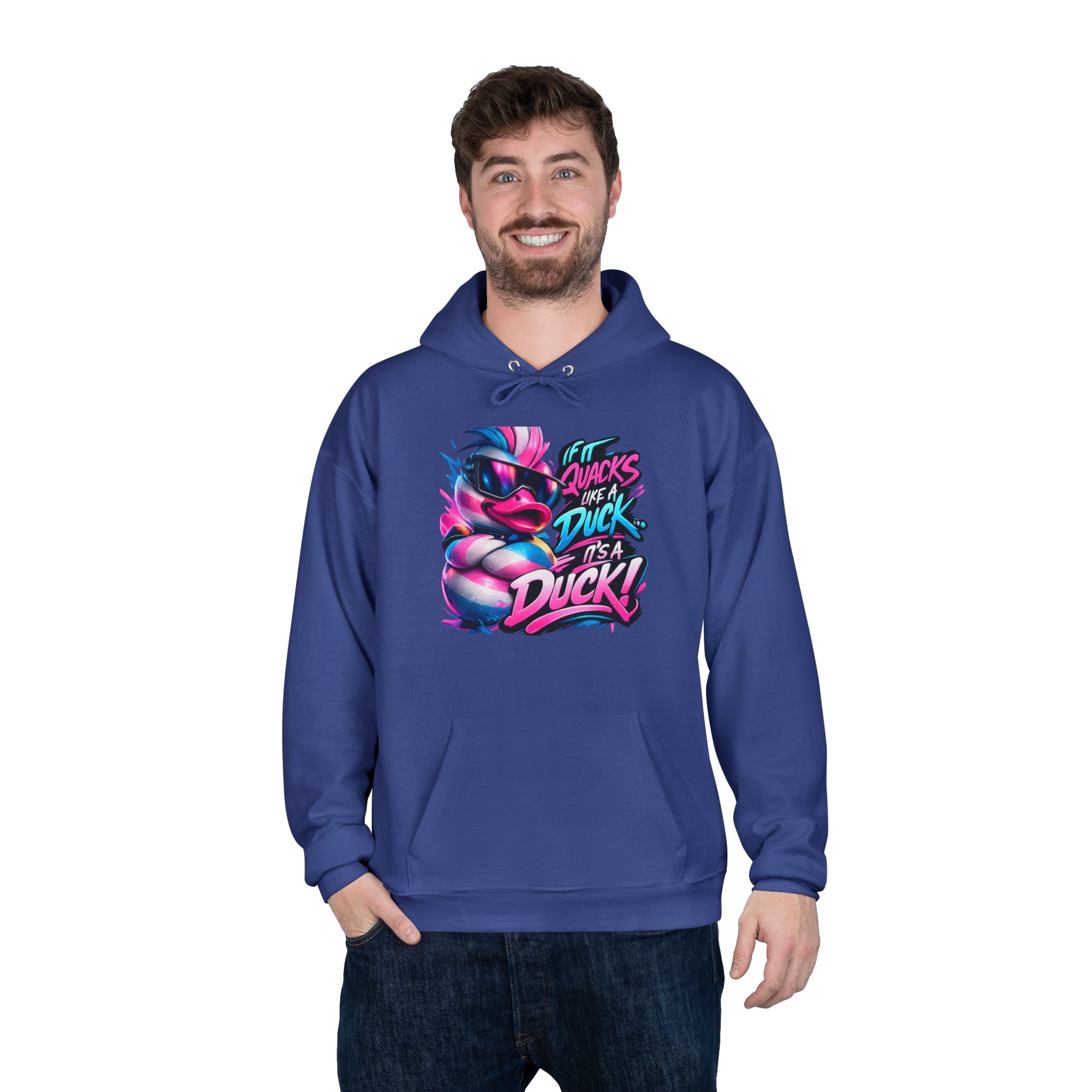 Graphic Hoodie — Retro Neon 'Duck' Skate Style Pullover