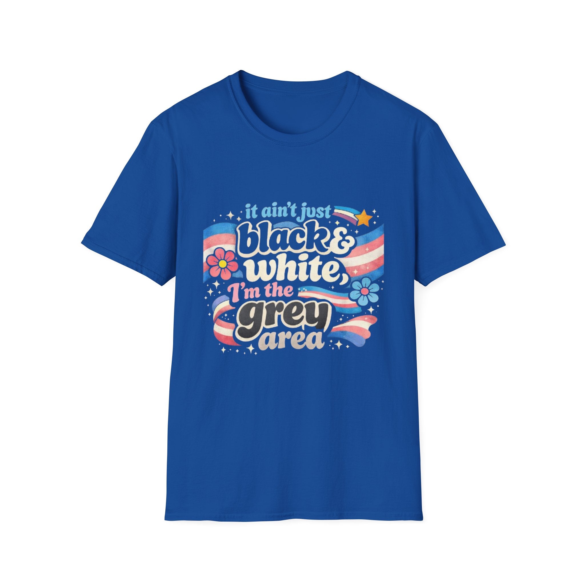 Grey Area Pride T-Shirt — "It Ain't Just Black & White, I'm the Grey Area" Bisexual/Fluid Flag Tee
