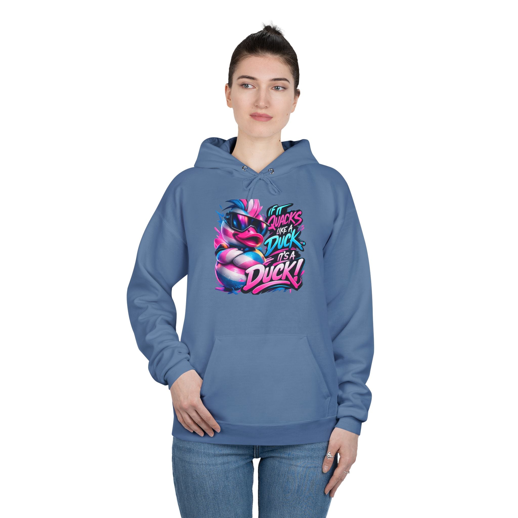 Graphic Hoodie — Retro Neon 'Duck' Skate Style Pullover