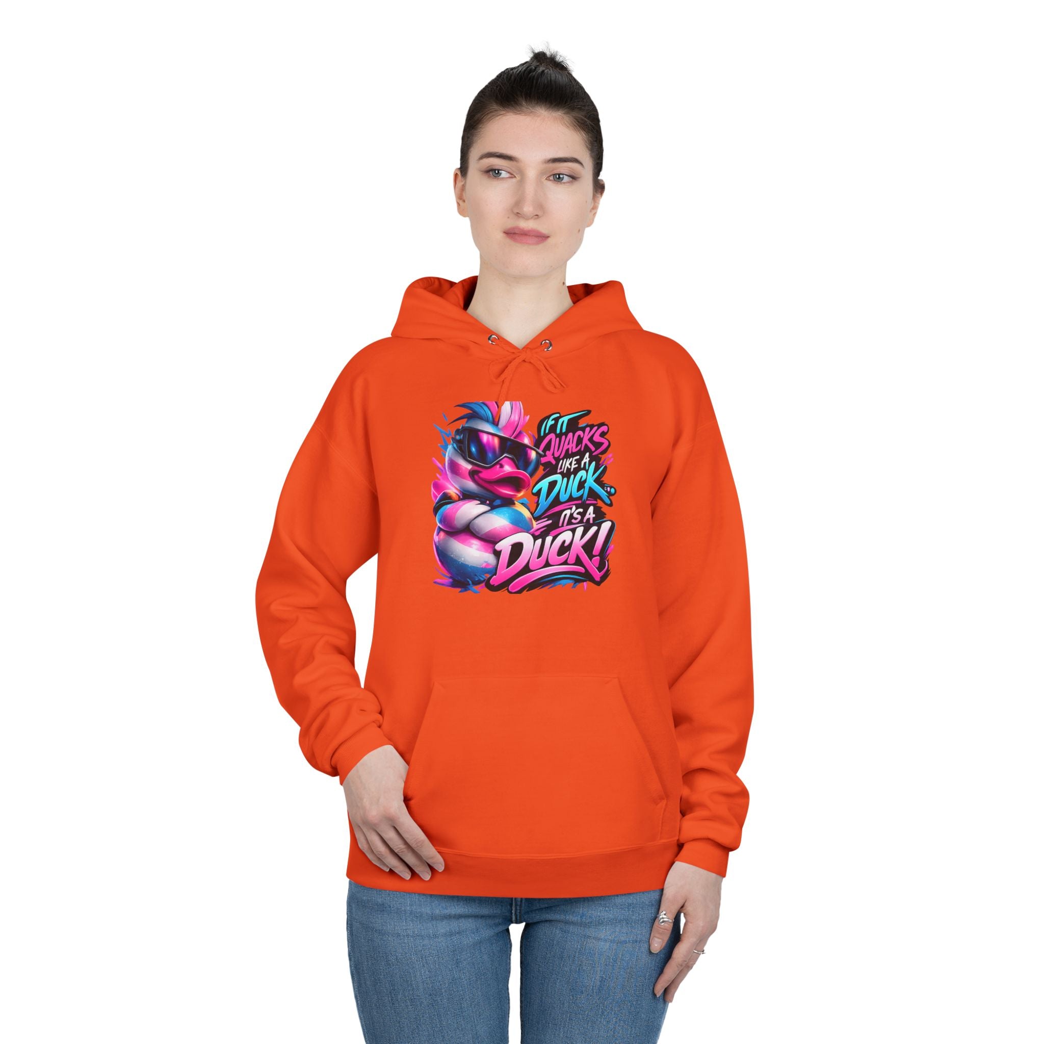 Graphic Hoodie — Retro Neon 'Duck' Skate Style Pullover