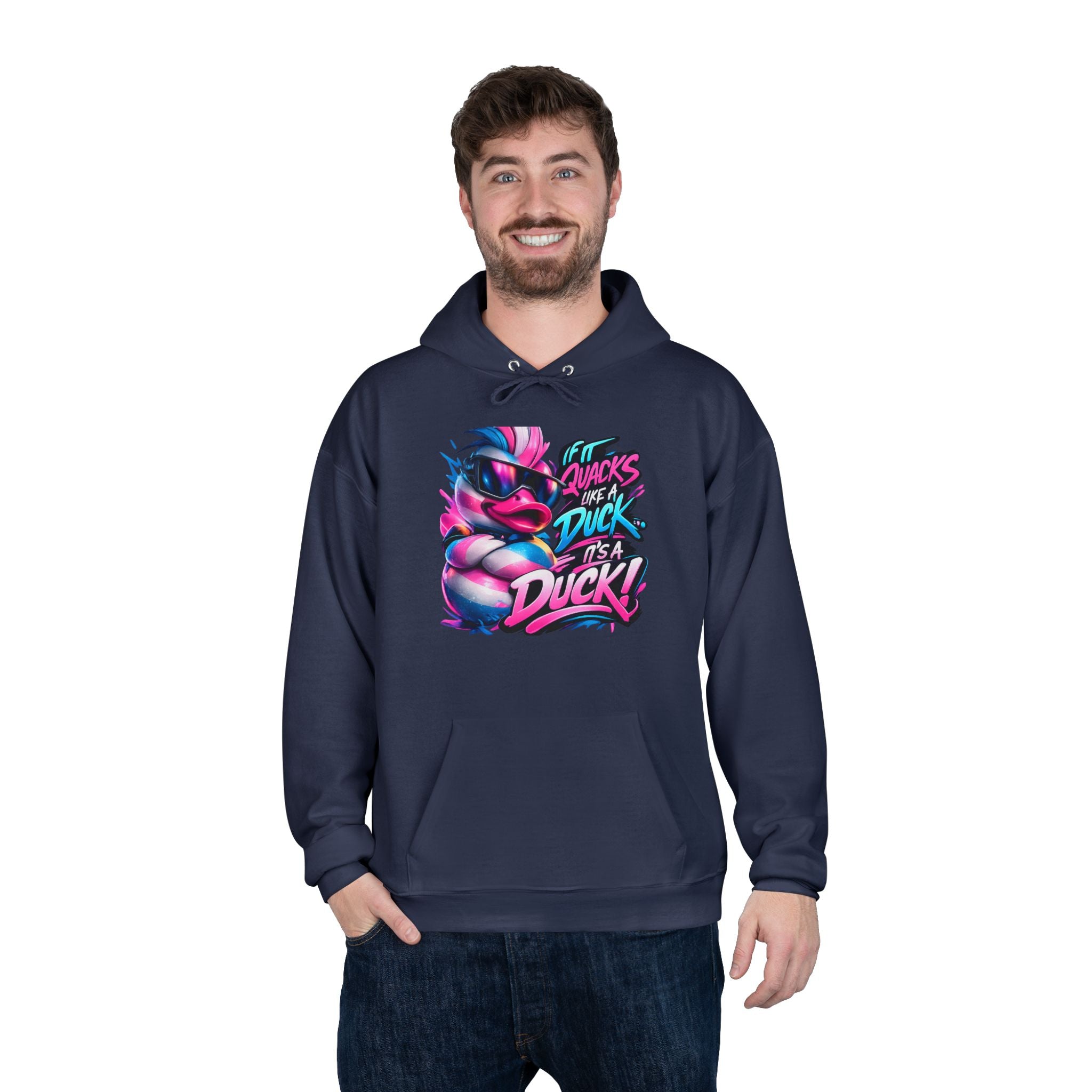 Graphic Hoodie — Retro Neon 'Duck' Skate Style Pullover