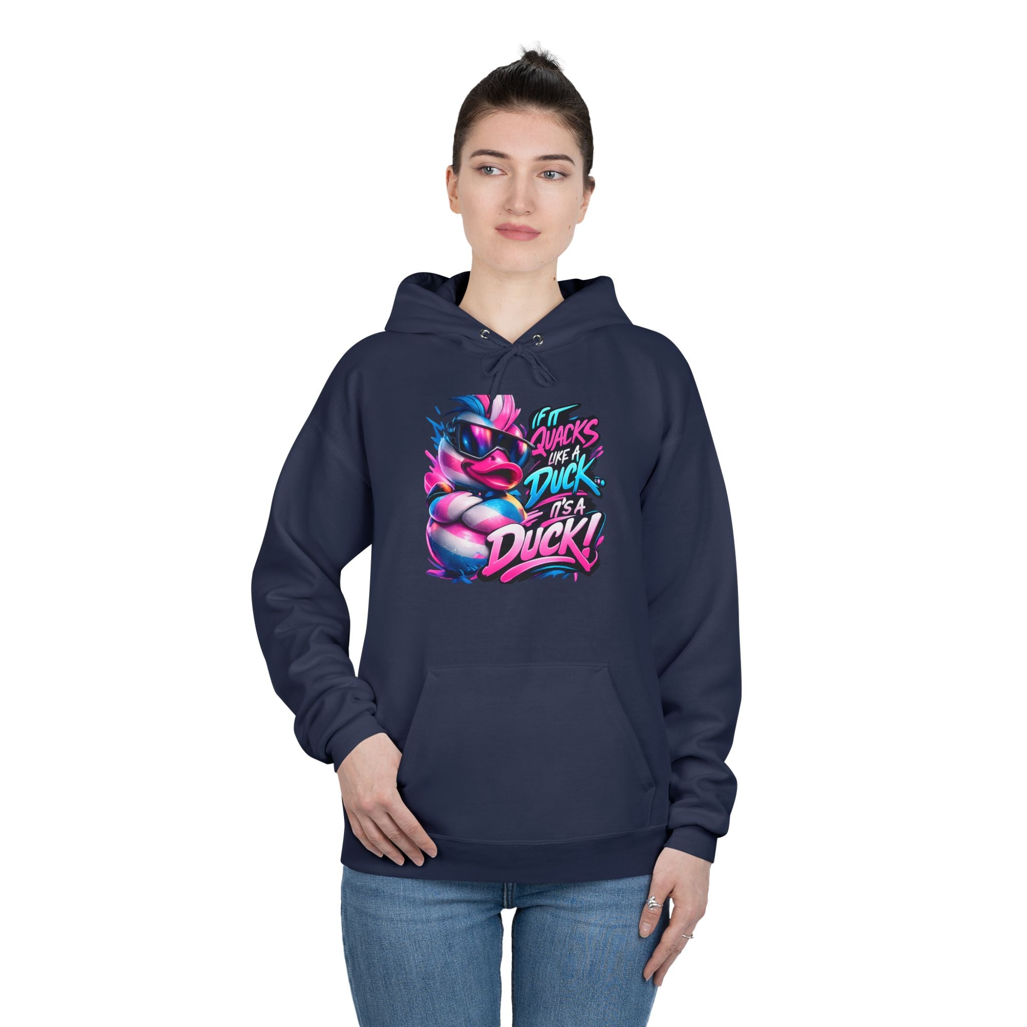 Graphic Hoodie — Retro Neon 'Duck' Skate Style Pullover