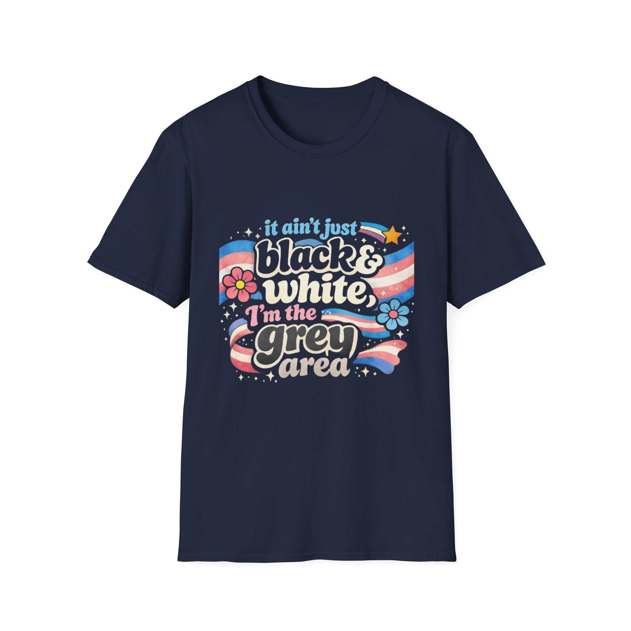 Grey Area Pride T-Shirt — "It Ain't Just Black & White, I'm the Grey Area" Bisexual/Fluid Flag Tee