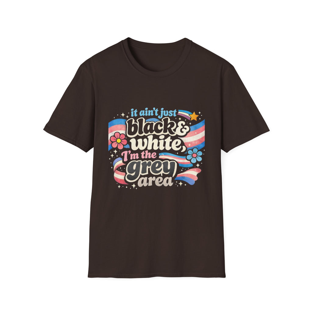 Grey Area Pride T-Shirt — "It Ain't Just Black & White, I'm the Grey Area" Bisexual/Fluid Flag Tee