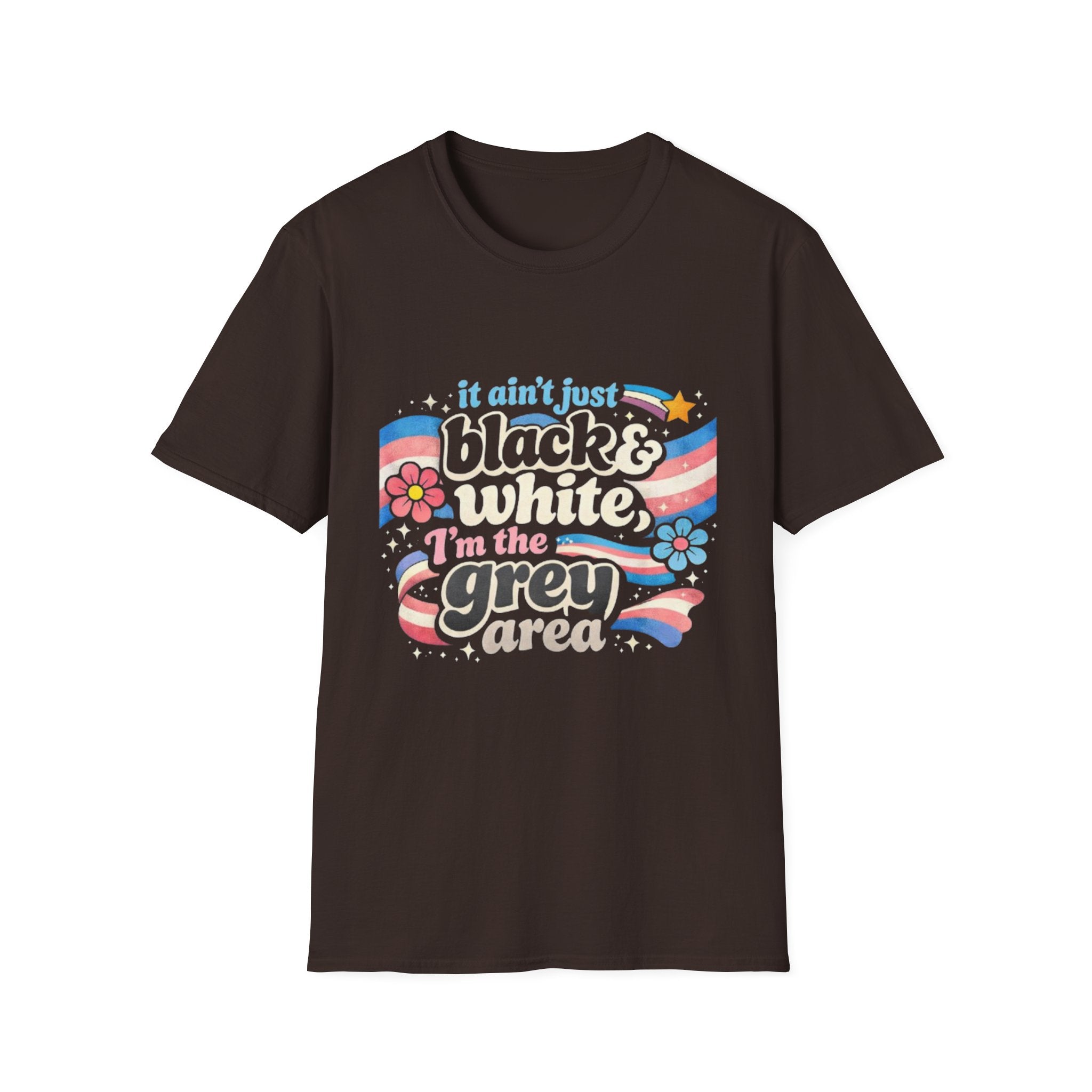 Grey Area Pride T-Shirt — "It Ain't Just Black & White, I'm the Grey Area" Bisexual/Fluid Flag Tee