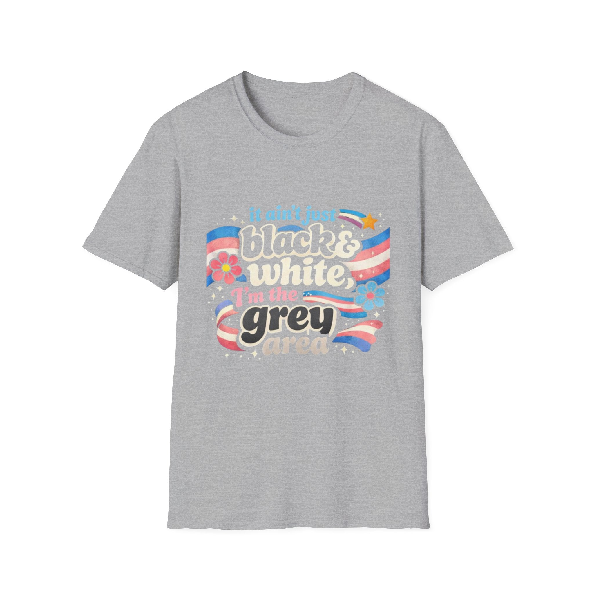 Grey Area Pride T-Shirt — "It Ain't Just Black & White, I'm the Grey Area" Bisexual/Fluid Flag Tee