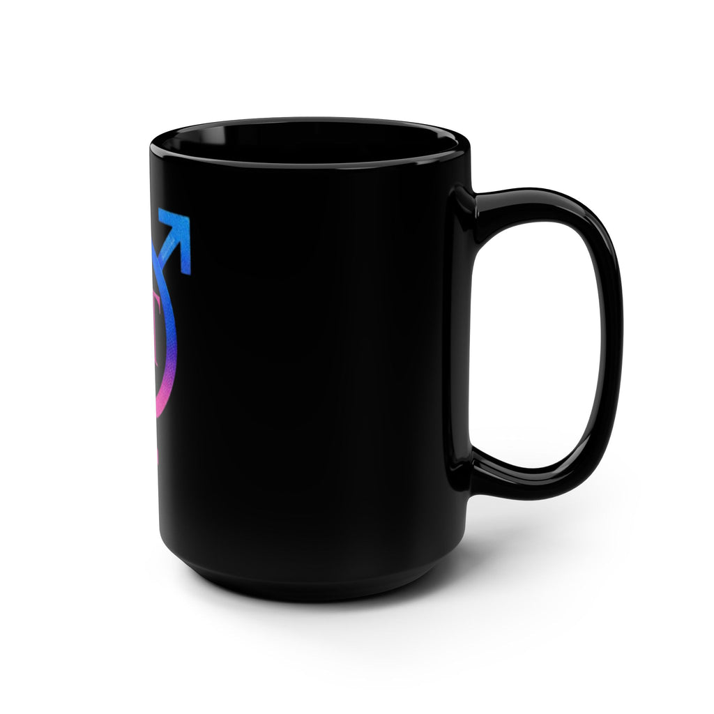 Beautifully Trans 15oz Black Mug — Gradient Transgender Circle with "BT" Monogram