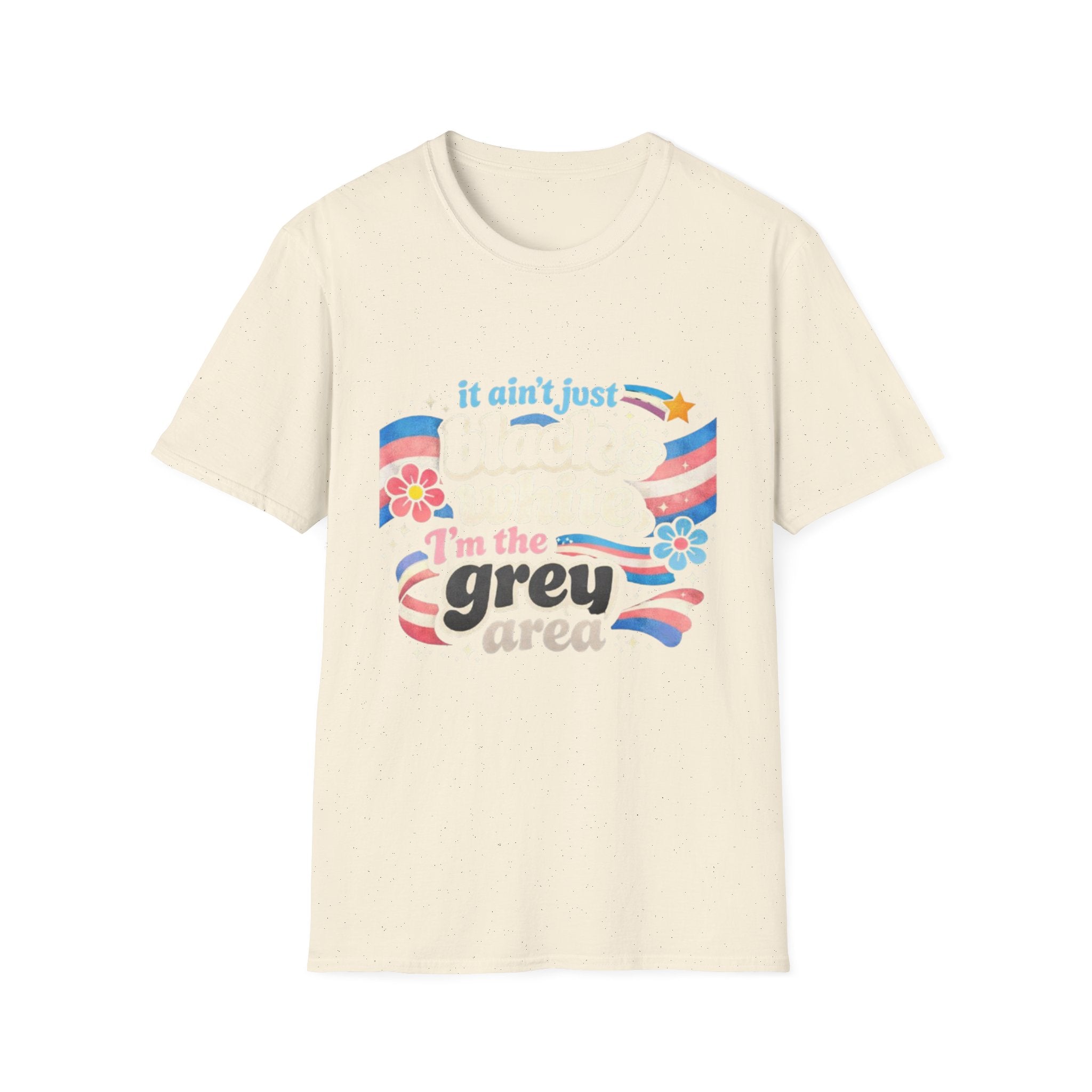 Grey Area Pride T-Shirt — "It Ain't Just Black & White, I'm the Grey Area" Bisexual/Fluid Flag Tee