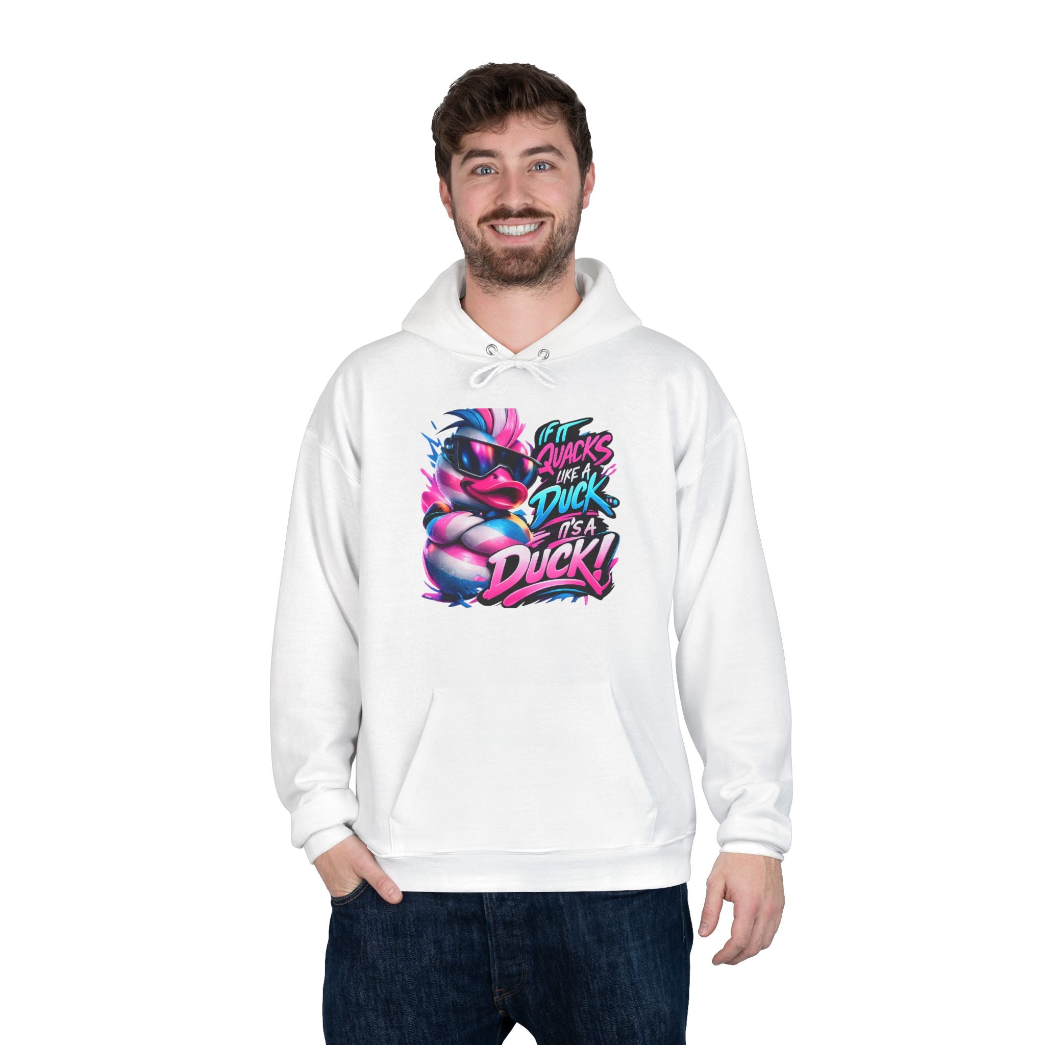 Graphic Hoodie — Retro Neon 'Duck' Skate Style Pullover