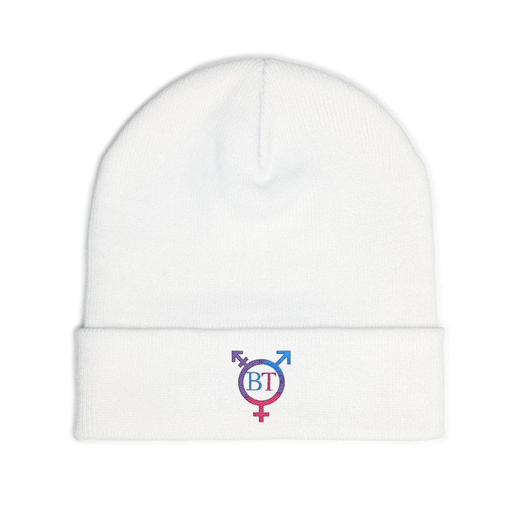 Embroidered Bi Pride Knit Beanie — Transgender Symbol Monogram