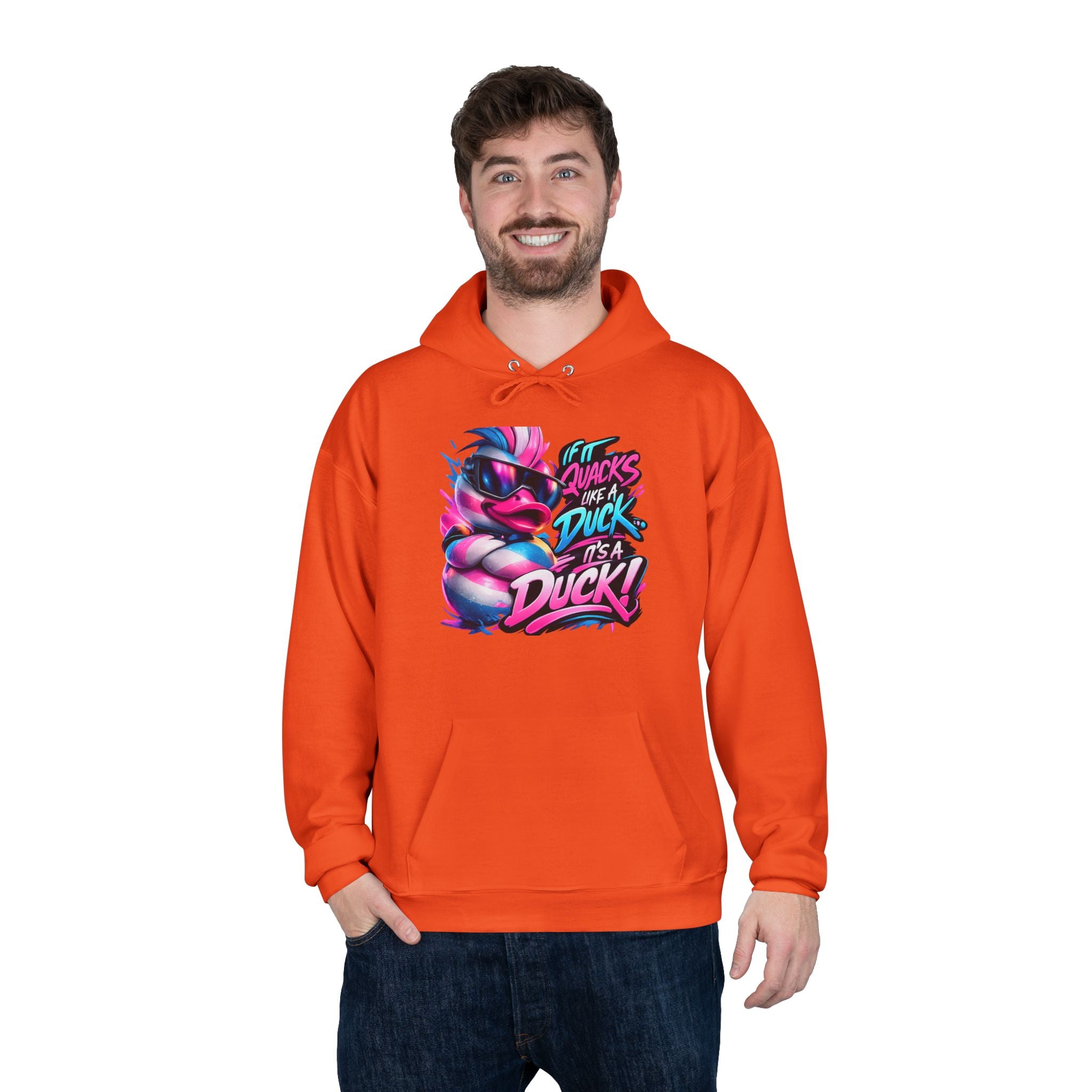 Graphic Hoodie — Retro Neon 'Duck' Skate Style Pullover