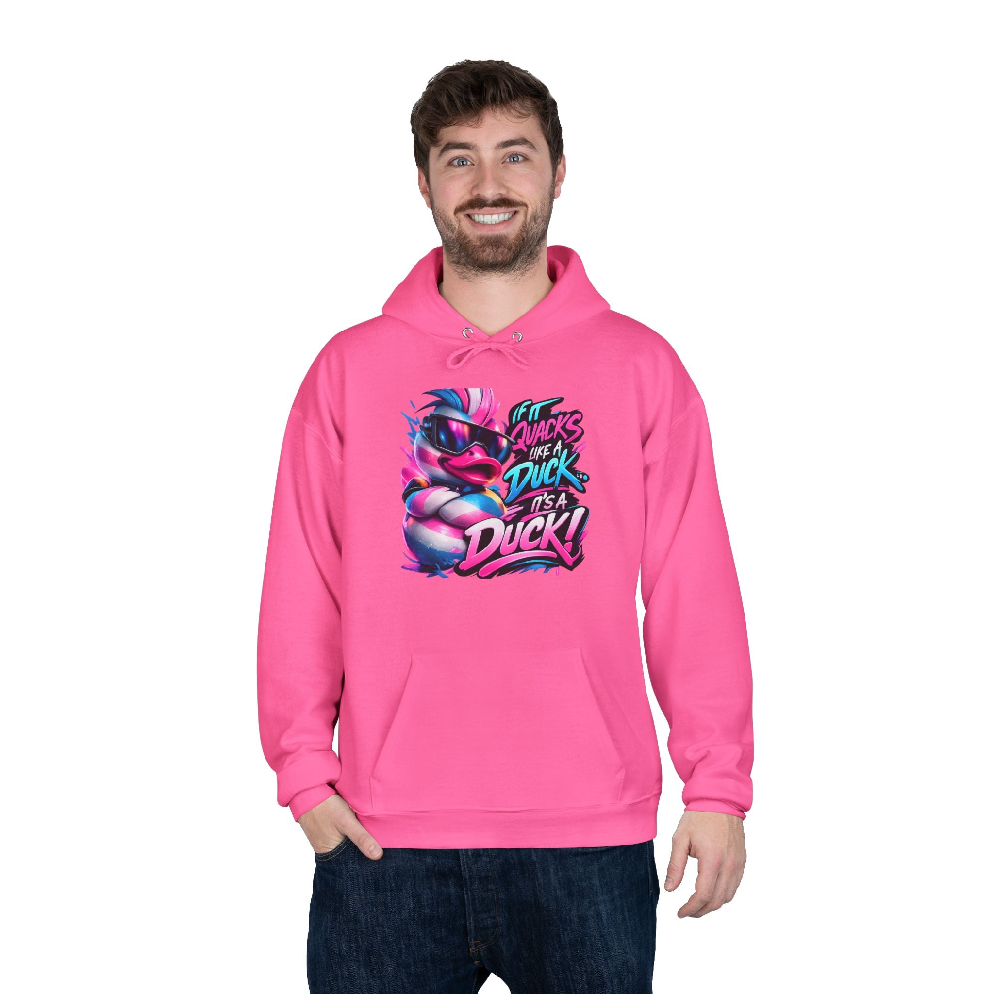 Graphic Hoodie — Retro Neon 'Duck' Skate Style Pullover