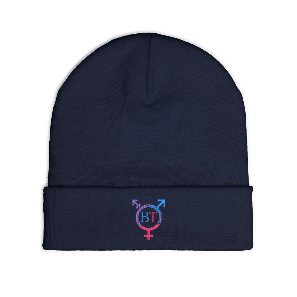 Embroidered Bi Pride Knit Beanie — Transgender Symbol Monogram