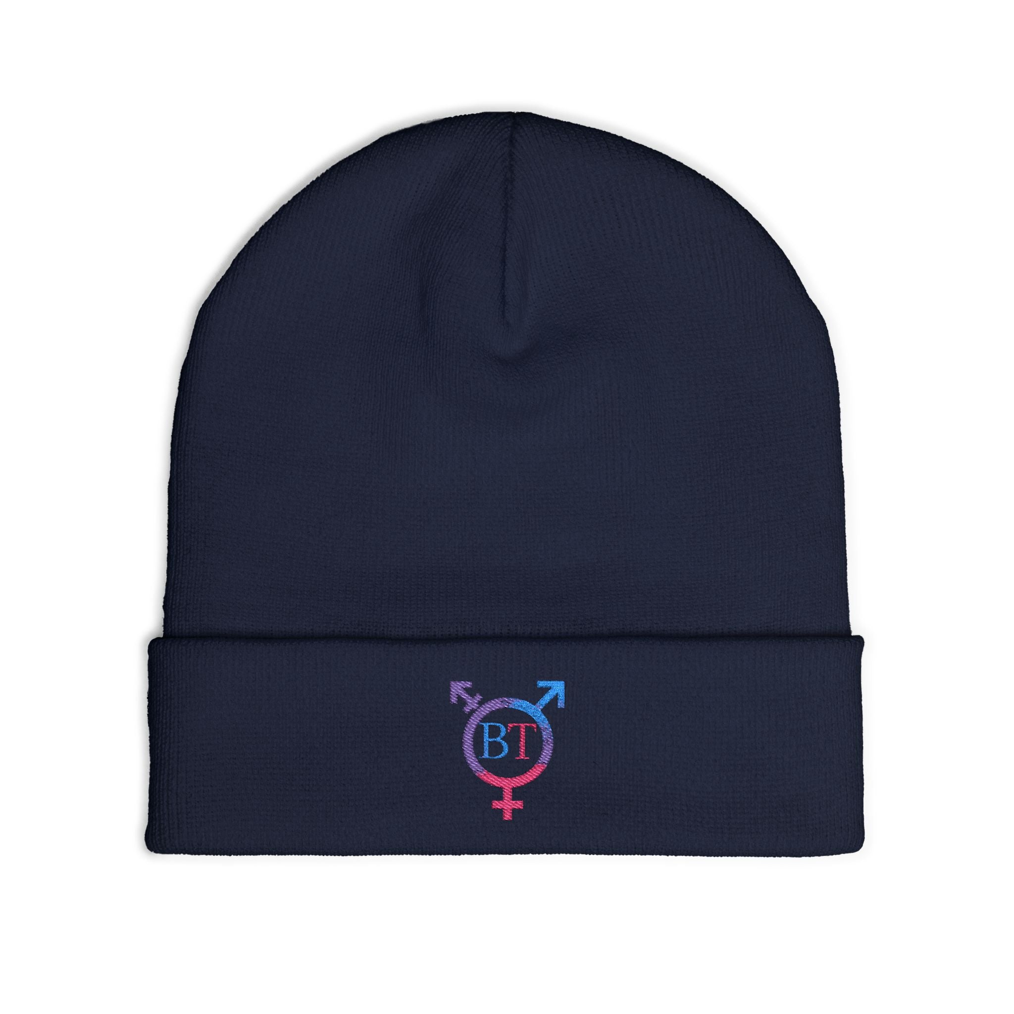 Embroidered Bi Pride Knit Beanie — Transgender Symbol Monogram