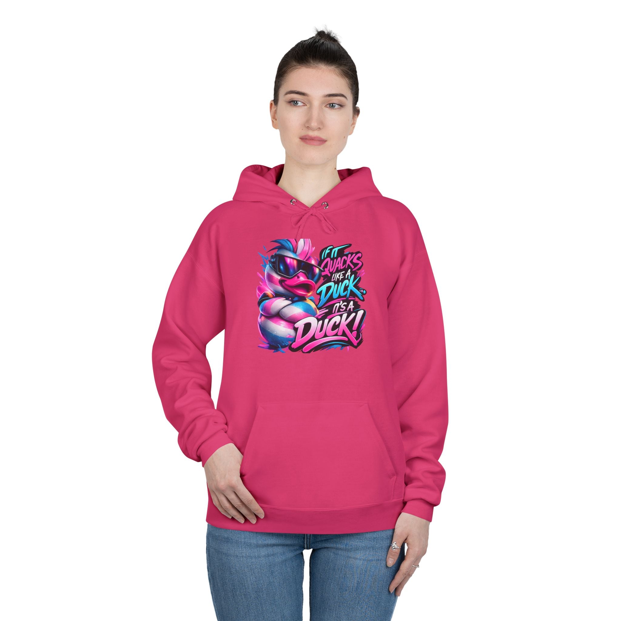 Graphic Hoodie — Retro Neon 'Duck' Skate Style Pullover