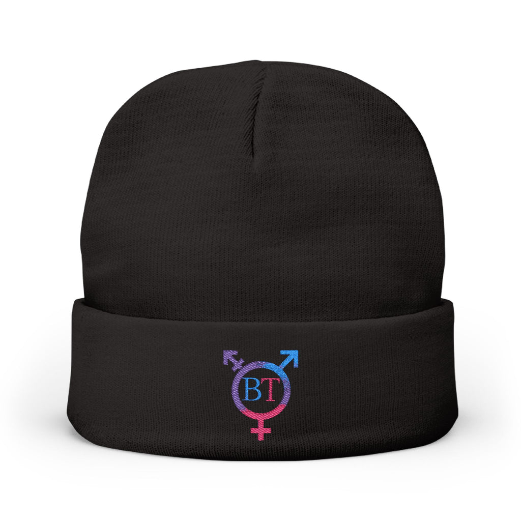 Embroidered Bi Pride Knit Beanie — Transgender Symbol Monogram