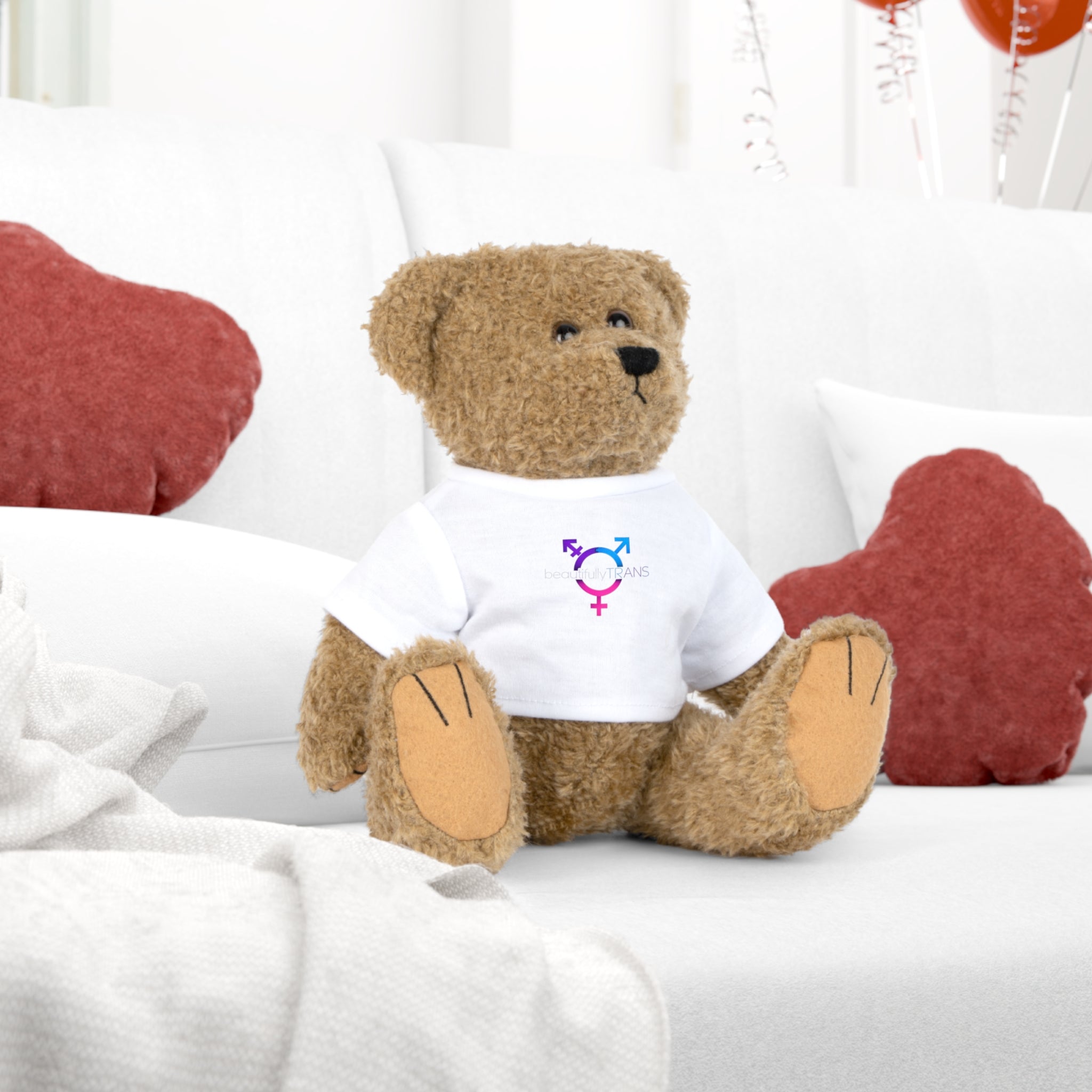 Beautifully Trans Teddy Bear Plush with 'Trans' Symbol Tee