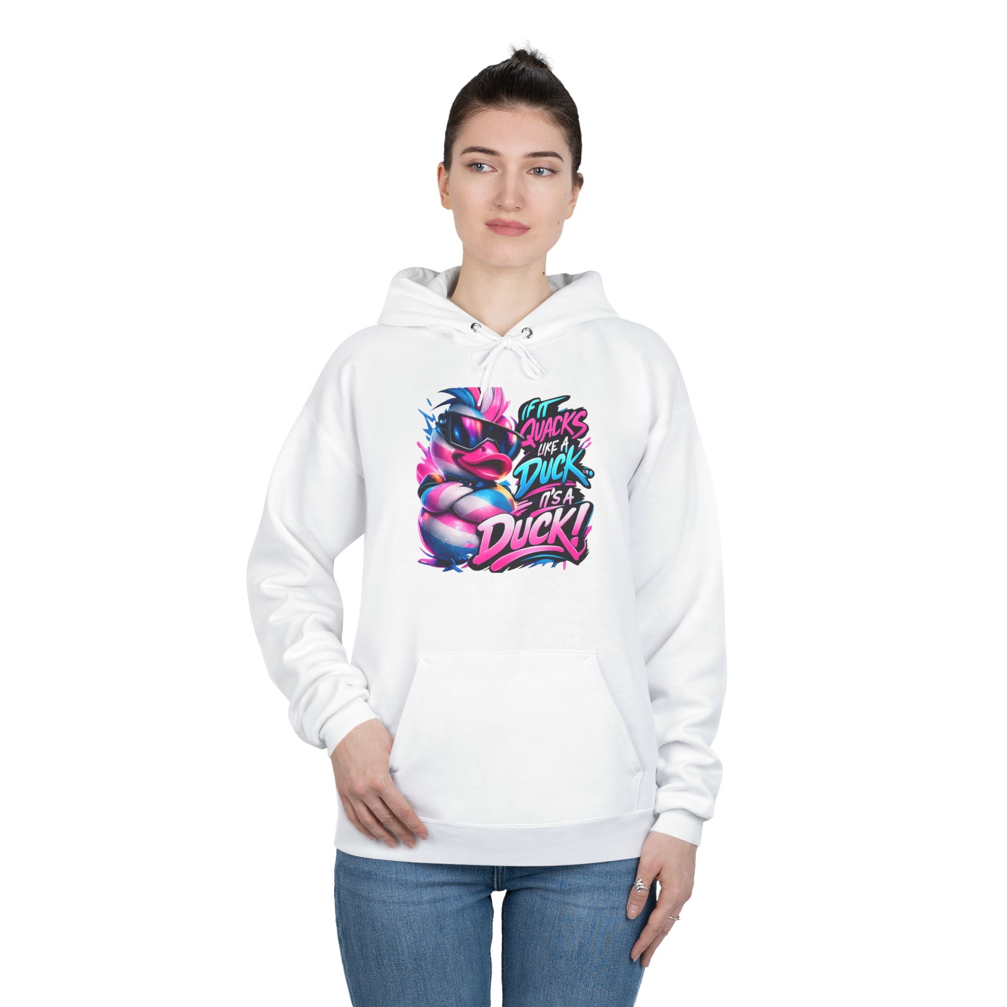 Graphic Hoodie — Retro Neon 'Duck' Skate Style Pullover