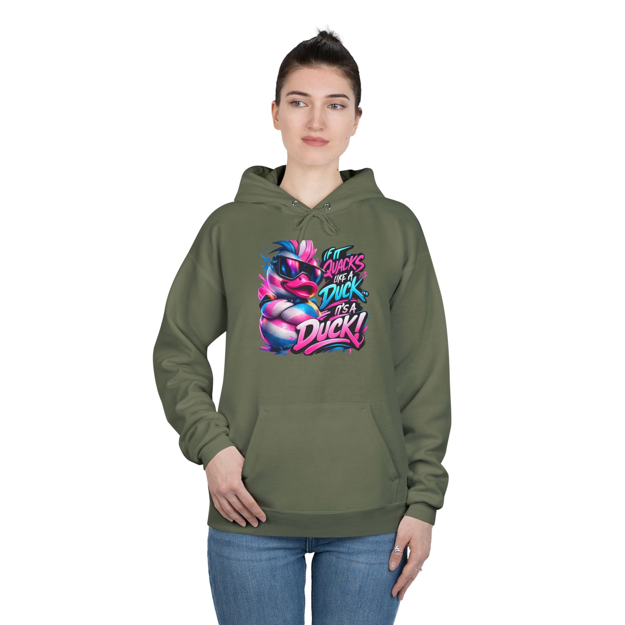 Graphic Hoodie — Retro Neon 'Duck' Skate Style Pullover