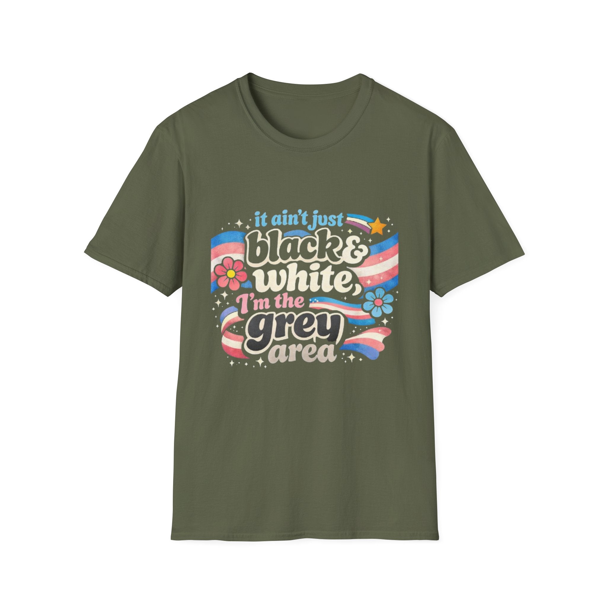 Grey Area Pride T-Shirt — "It Ain't Just Black & White, I'm the Grey Area" Bisexual/Fluid Flag Tee