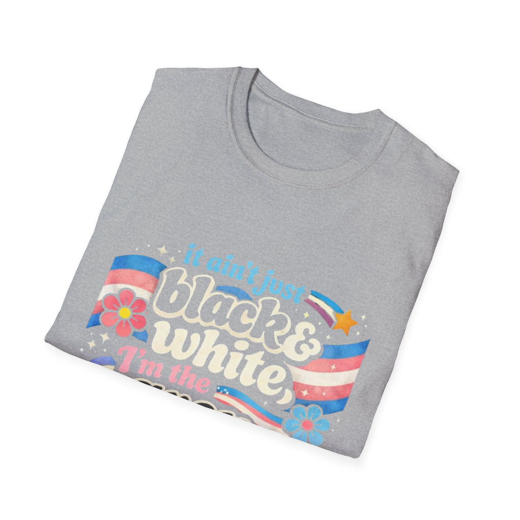 Grey Area Pride T-Shirt — "It Ain't Just Black & White, I'm the Grey Area" Bisexual/Fluid Flag Tee