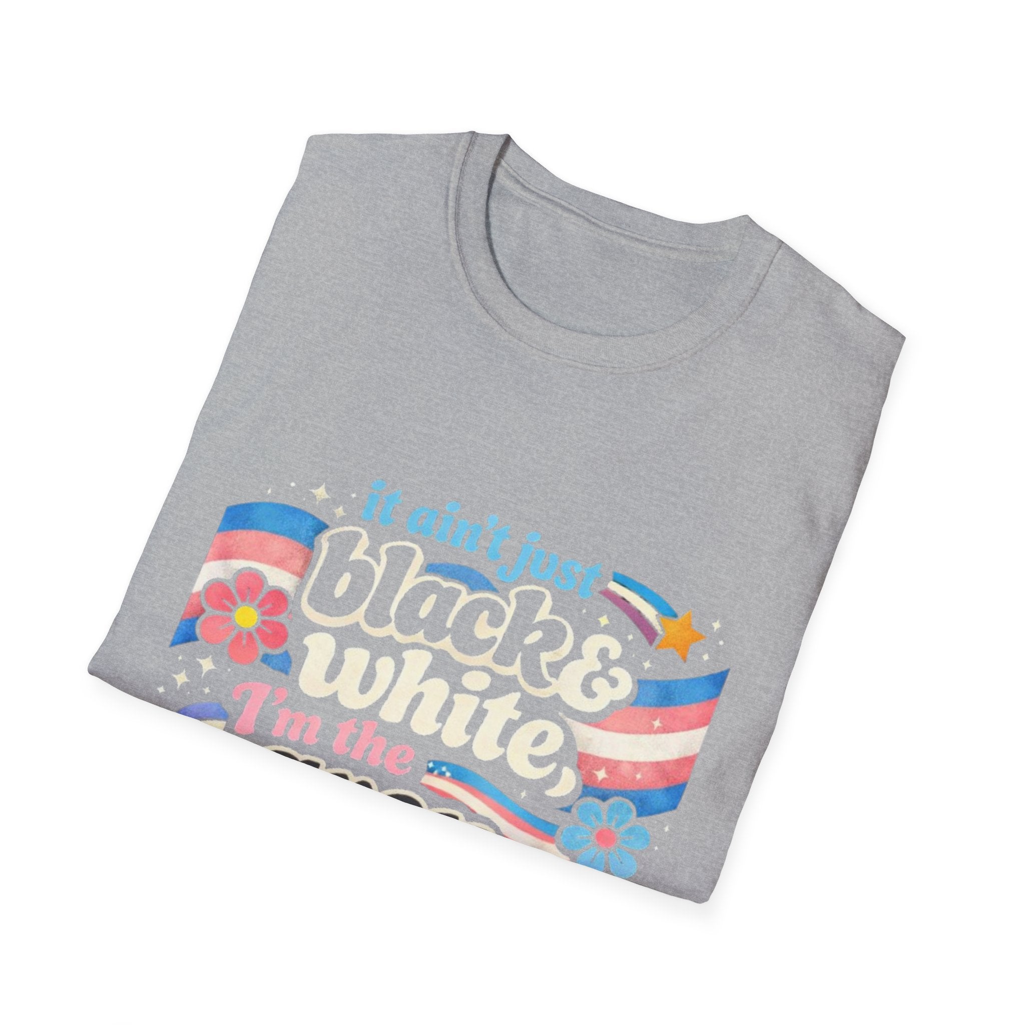 Grey Area Pride T-Shirt — "It Ain't Just Black & White, I'm the Grey Area" Bisexual/Fluid Flag Tee