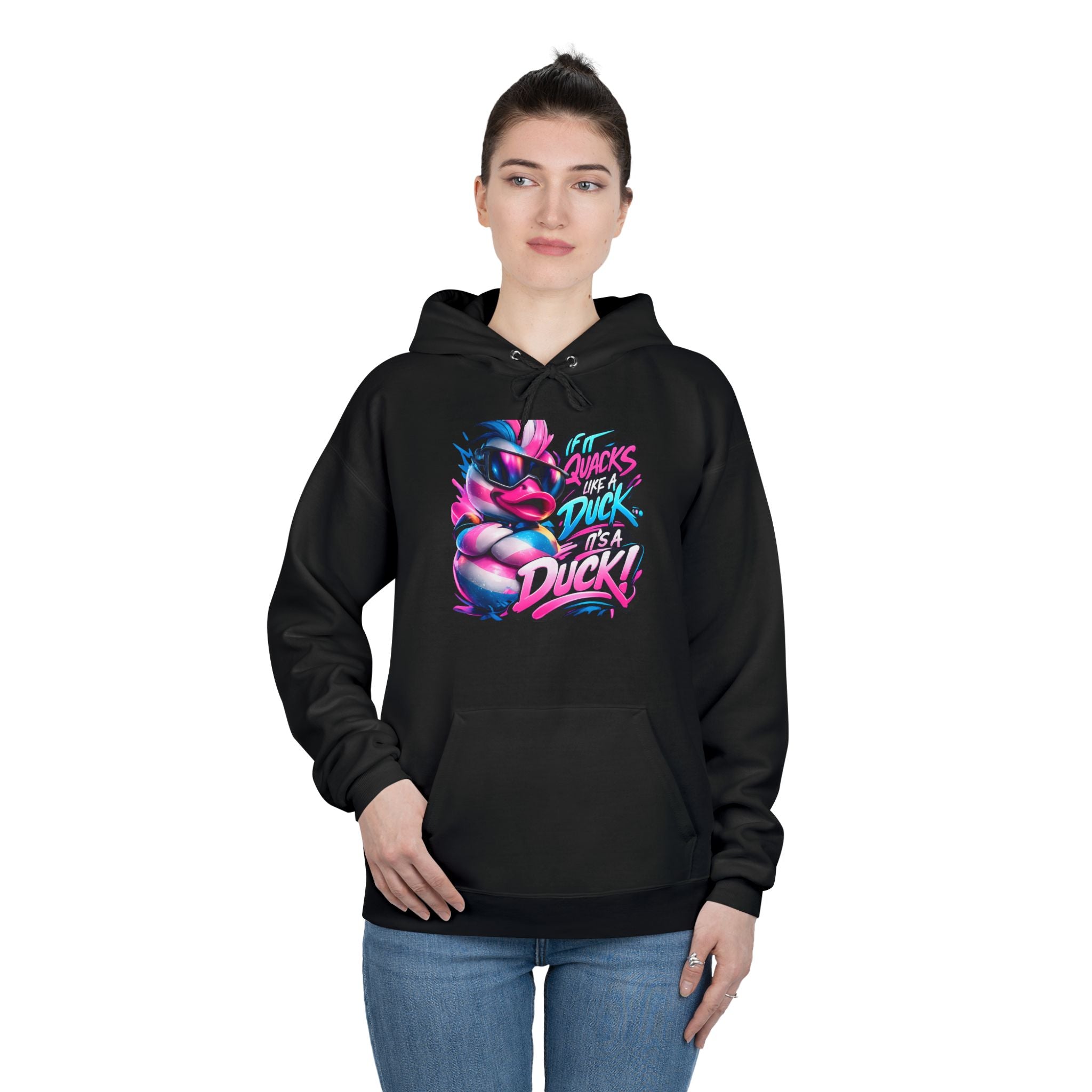Graphic Hoodie — Retro Neon 'Duck' Skate Style Pullover