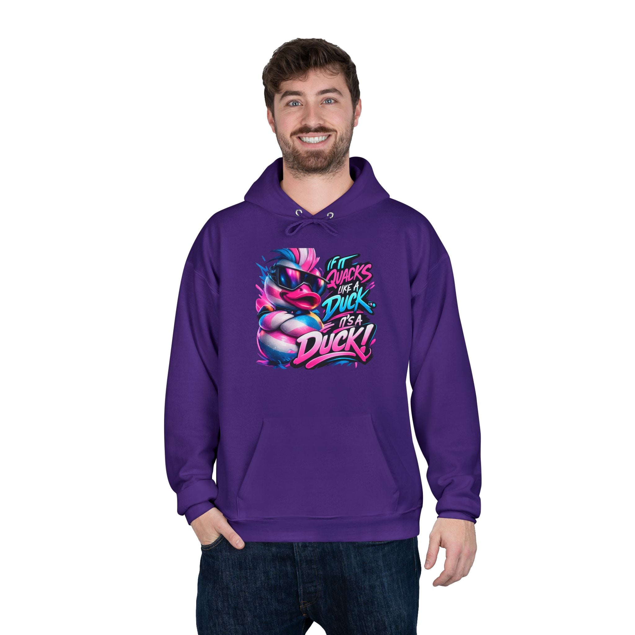 Graphic Hoodie — Retro Neon 'Duck' Skate Style Pullover