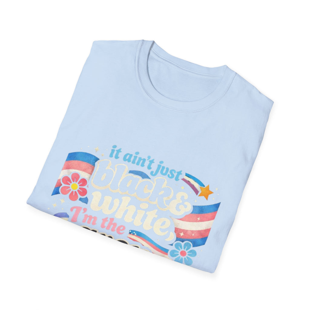 Grey Area Pride T-Shirt — "It Ain't Just Black & White, I'm the Grey Area" Bisexual/Fluid Flag Tee