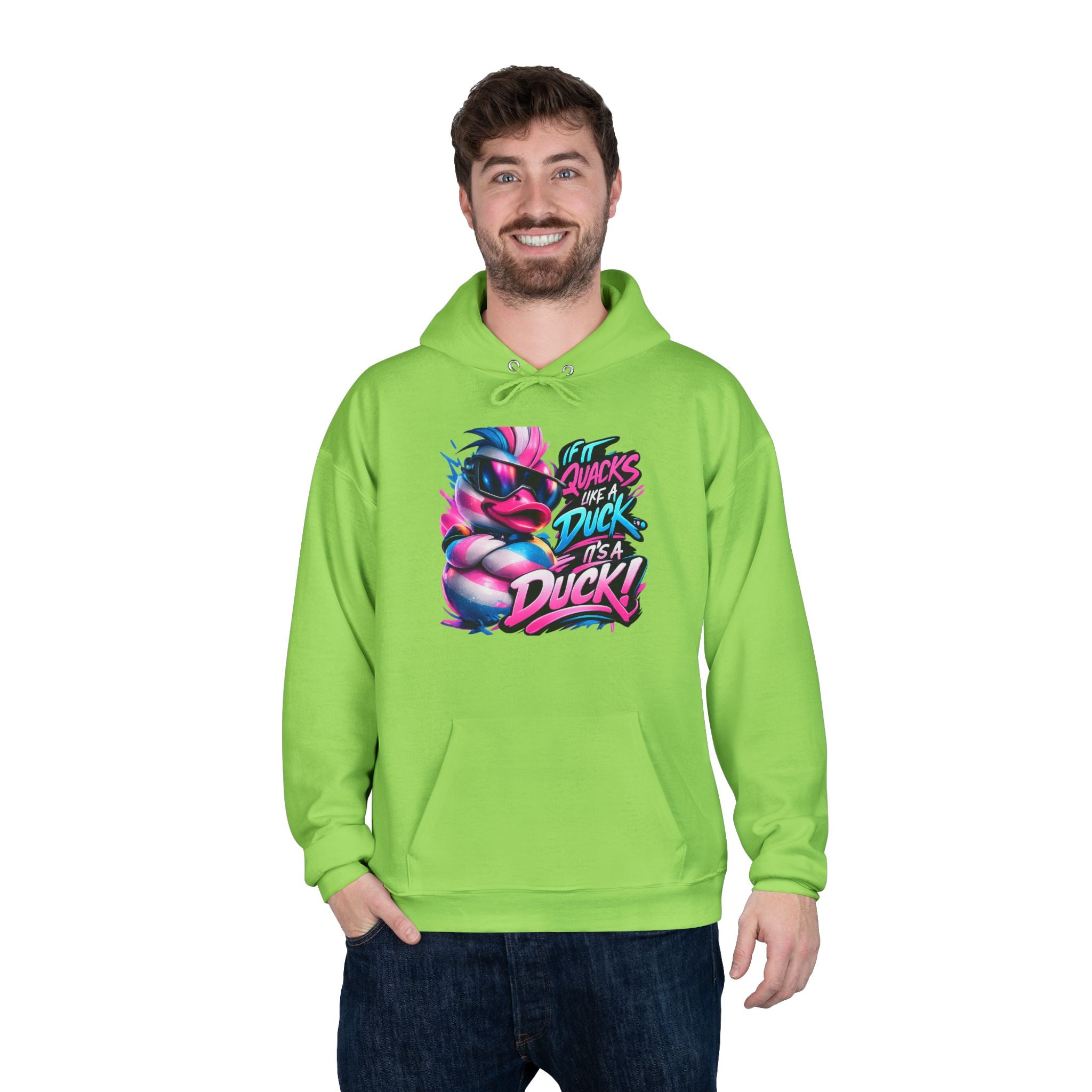 Graphic Hoodie — Retro Neon 'Duck' Skate Style Pullover