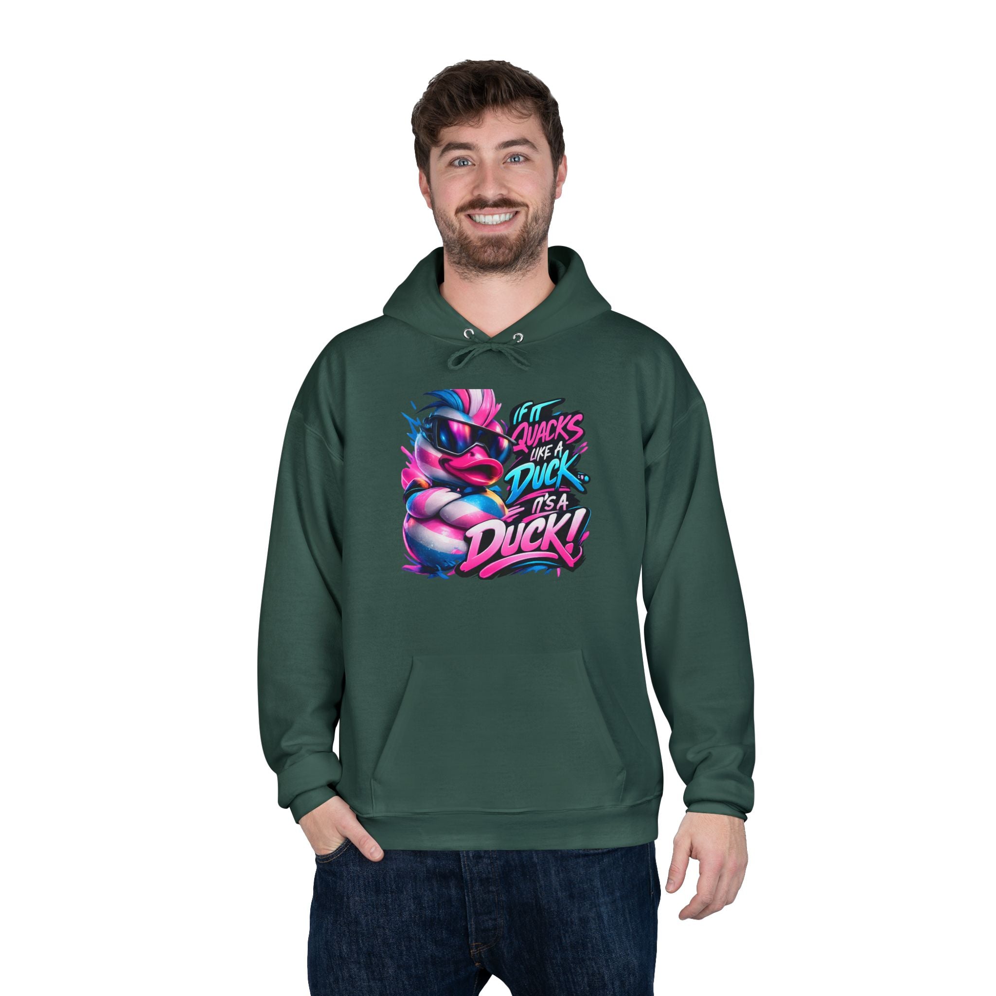 Graphic Hoodie — Retro Neon 'Duck' Skate Style Pullover