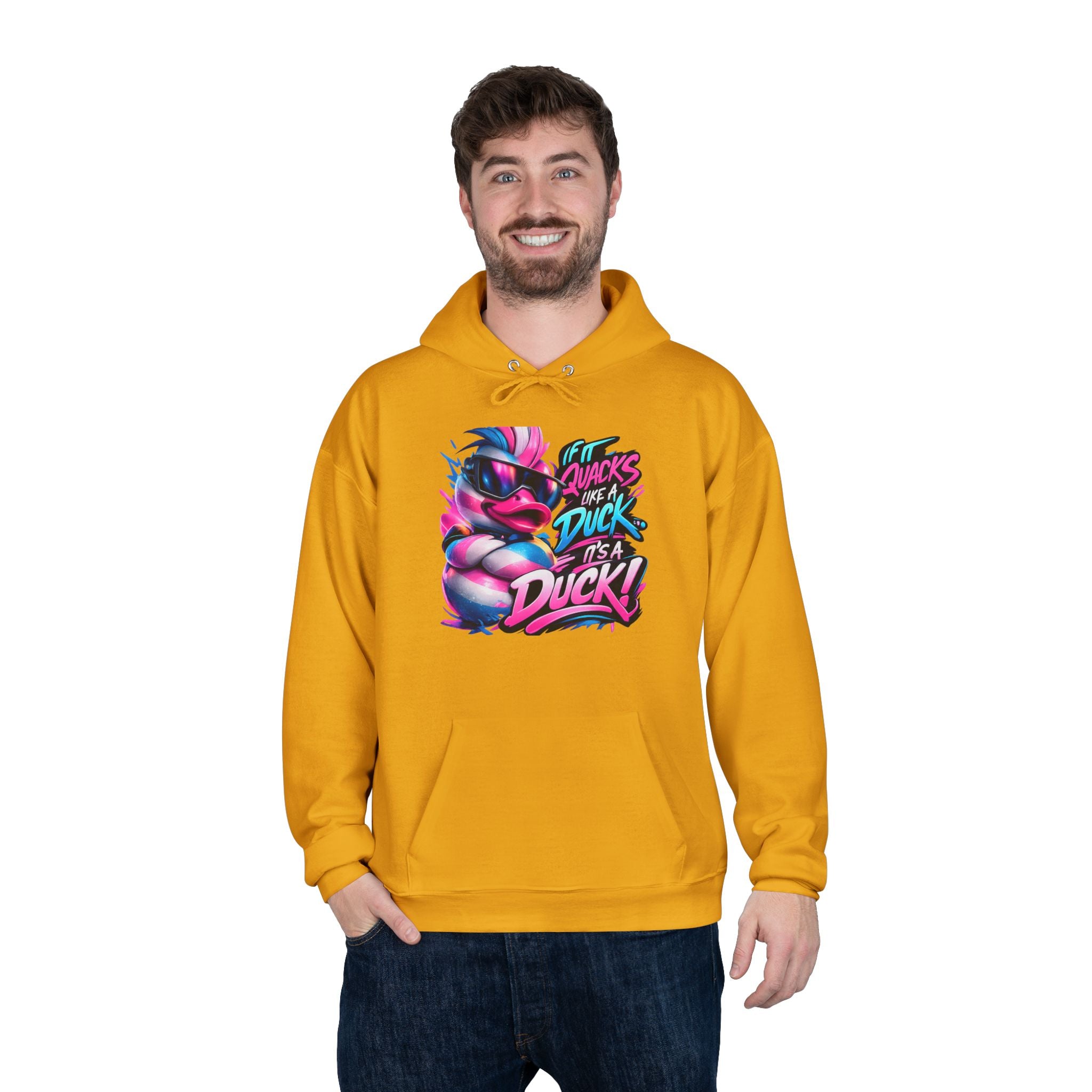 Graphic Hoodie — Retro Neon 'Duck' Skate Style Pullover